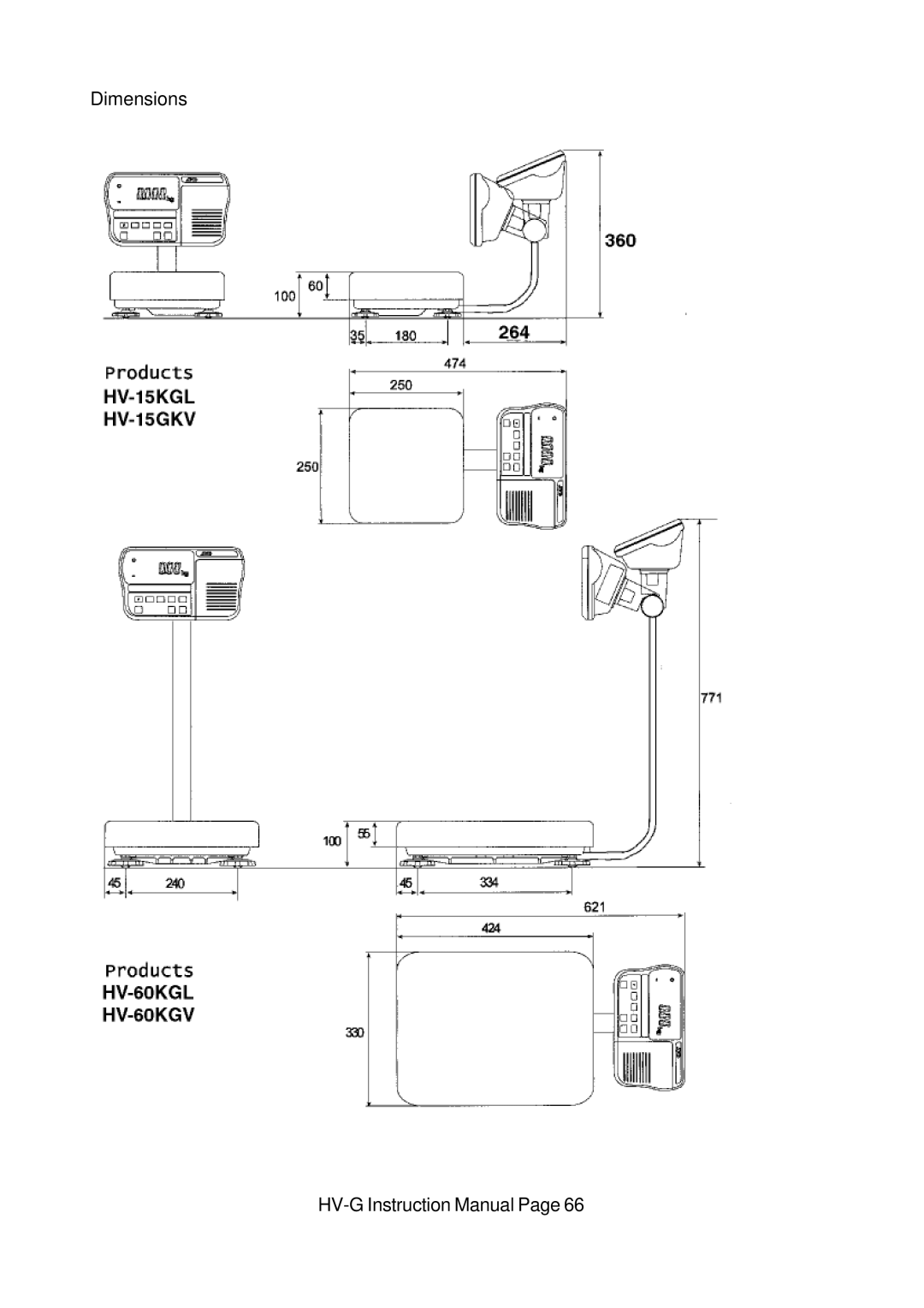 A&D HV-G Series instruction manual Dimensions 