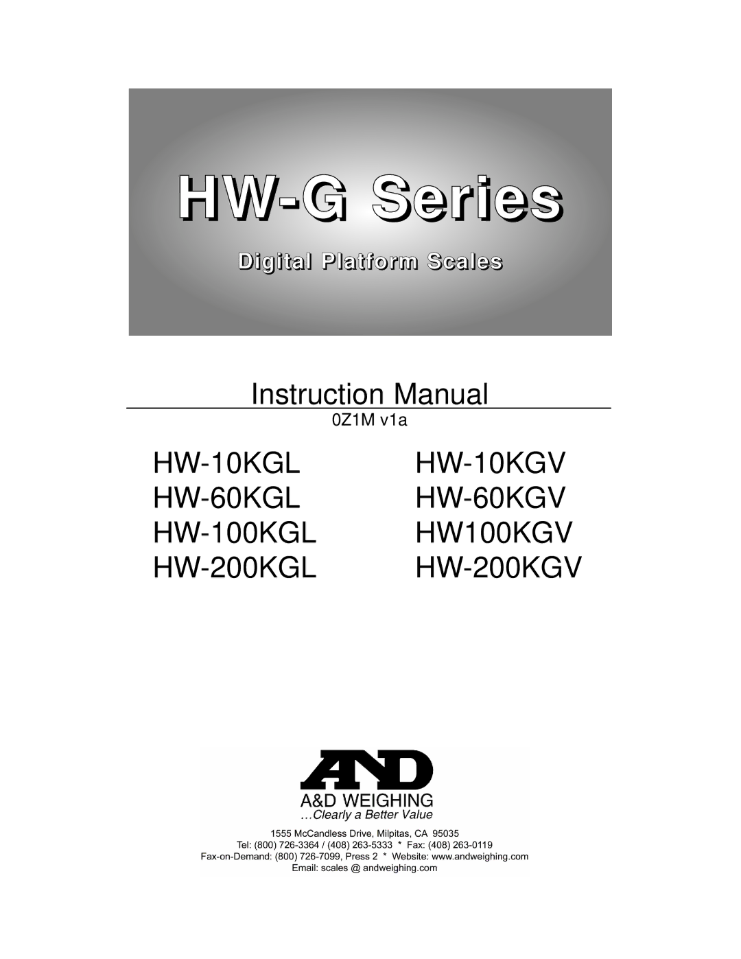 A&D HG-60KGV, HW-100KGL, HW-60KGL, HW-200KGL, HW-200KGV, HW-10KGV, HW100KGV, HW-10KGL instruction manual HW-G Series 