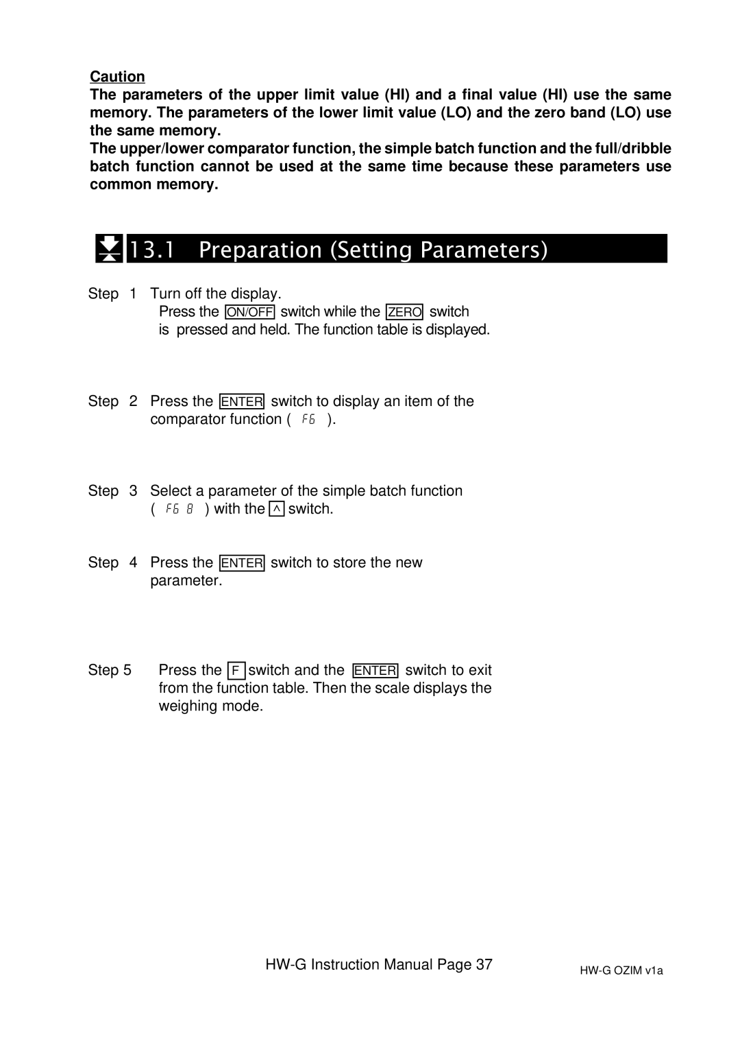 A&D HW-10KGL, HW-100KGL, HG-60KGV, HW-60KGL, HW-200KGL, HW-200KGV, HW-10KGV, HW100KGV Preparation Setting Parameters 