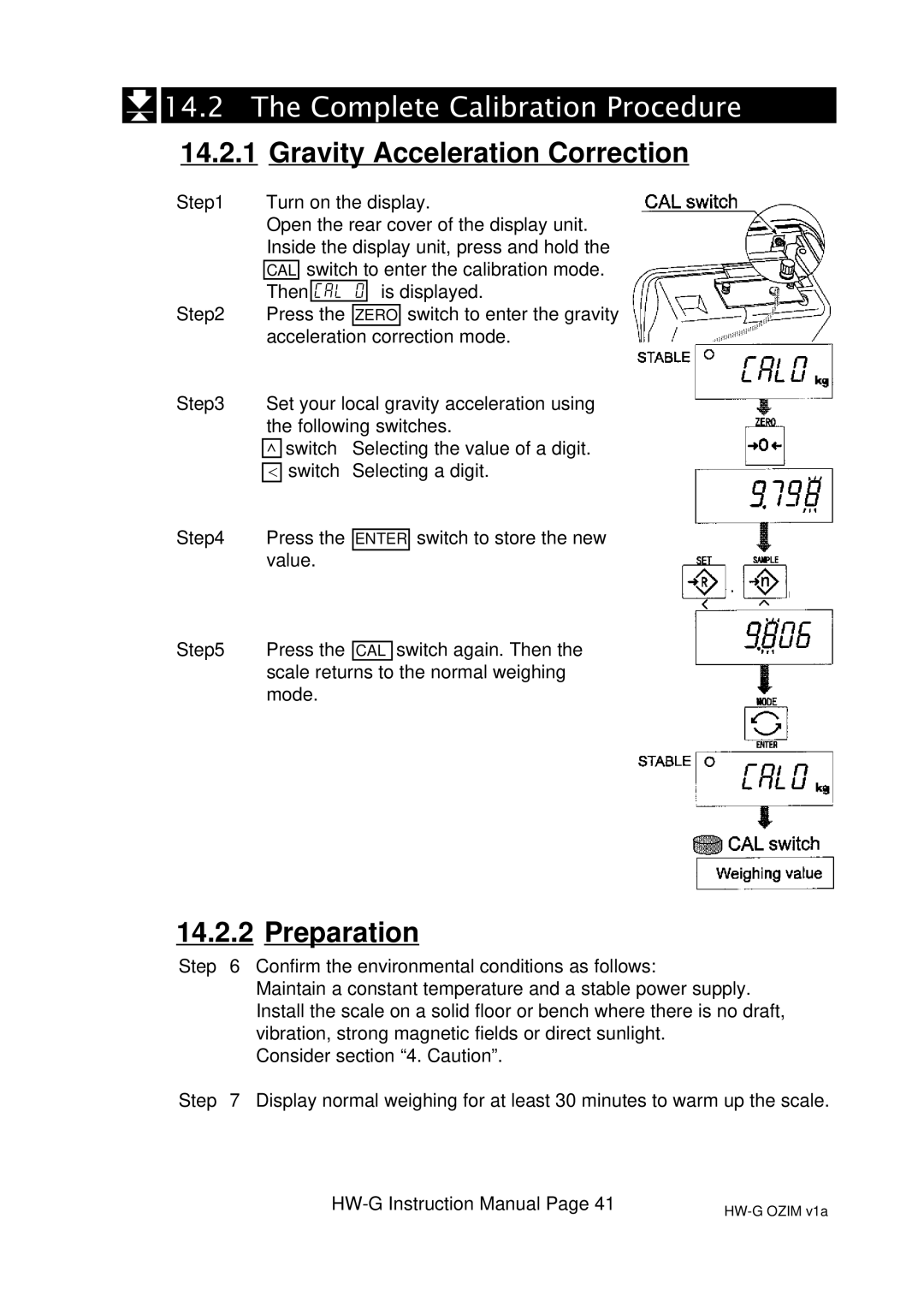 A&D HW-200KGL, HW-100KGL, HG-60KGV, HW-60KGL, HW-200KGV Complete Calibration Procedure, Gravity Acceleration Correction 