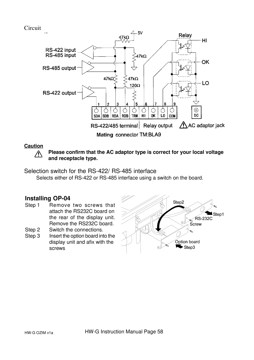 A&D HW-200KGV, HW-100KGL, HG-60KGV, HW-60KGL, HW-200KGL, HW-10KGV, HW100KGV, HW-10KGL instruction manual Installing OP-04 