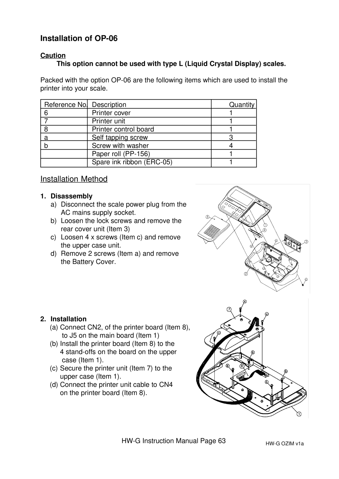 A&D HG-60KGV, HW-100KGL, HW-60KGL, HW-200KGL, HW-200KGV, HW-10KGV, HW100KGV, HW-10KGL instruction manual Disassembly, Installation 