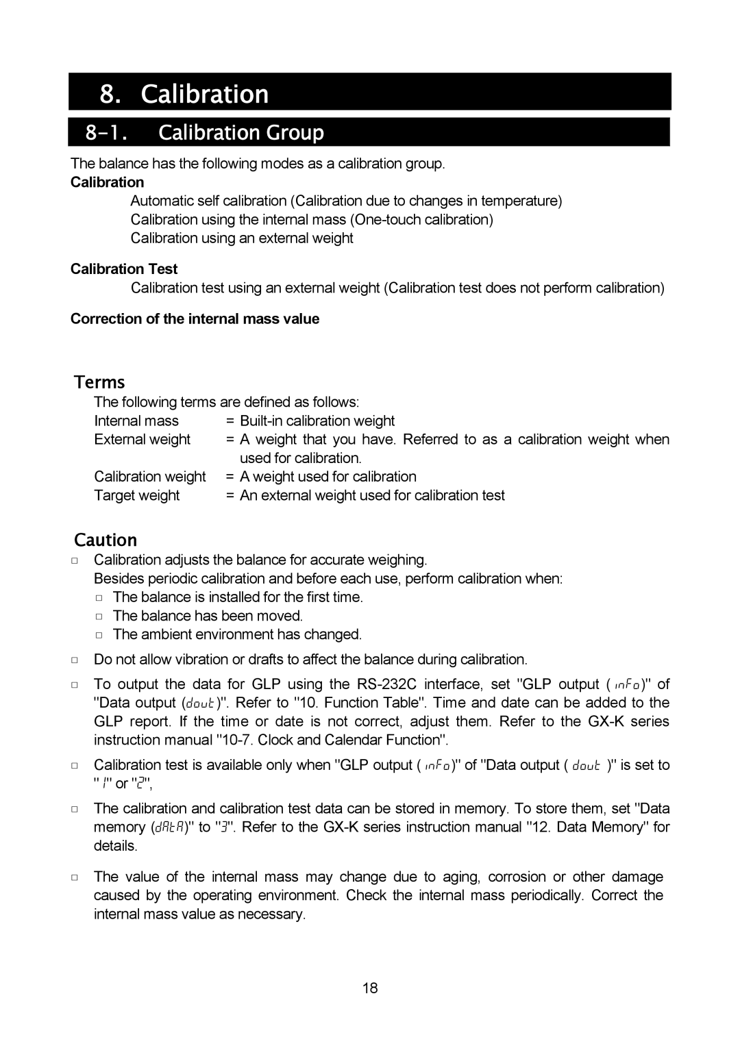 A&D MC-10K, MC-30K manual Calibration Group, Terms 