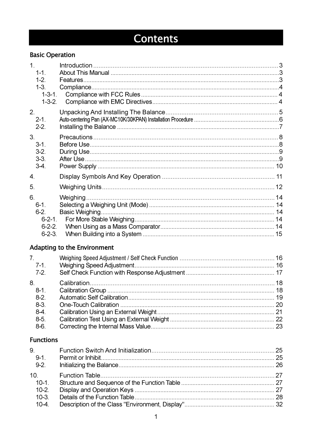 A&D MC-30K, MC-10K manual Contents 