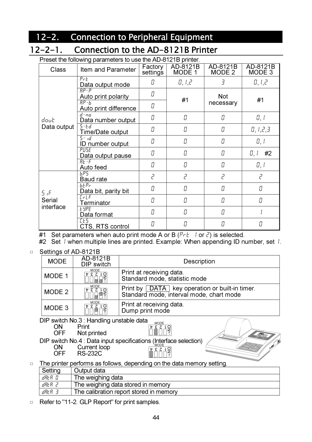 A&D MC-10K, MC-30K manual Settings, Not Auto print polarity, Necessary, Data output pause, 5if Data bit, parity bit Serial 