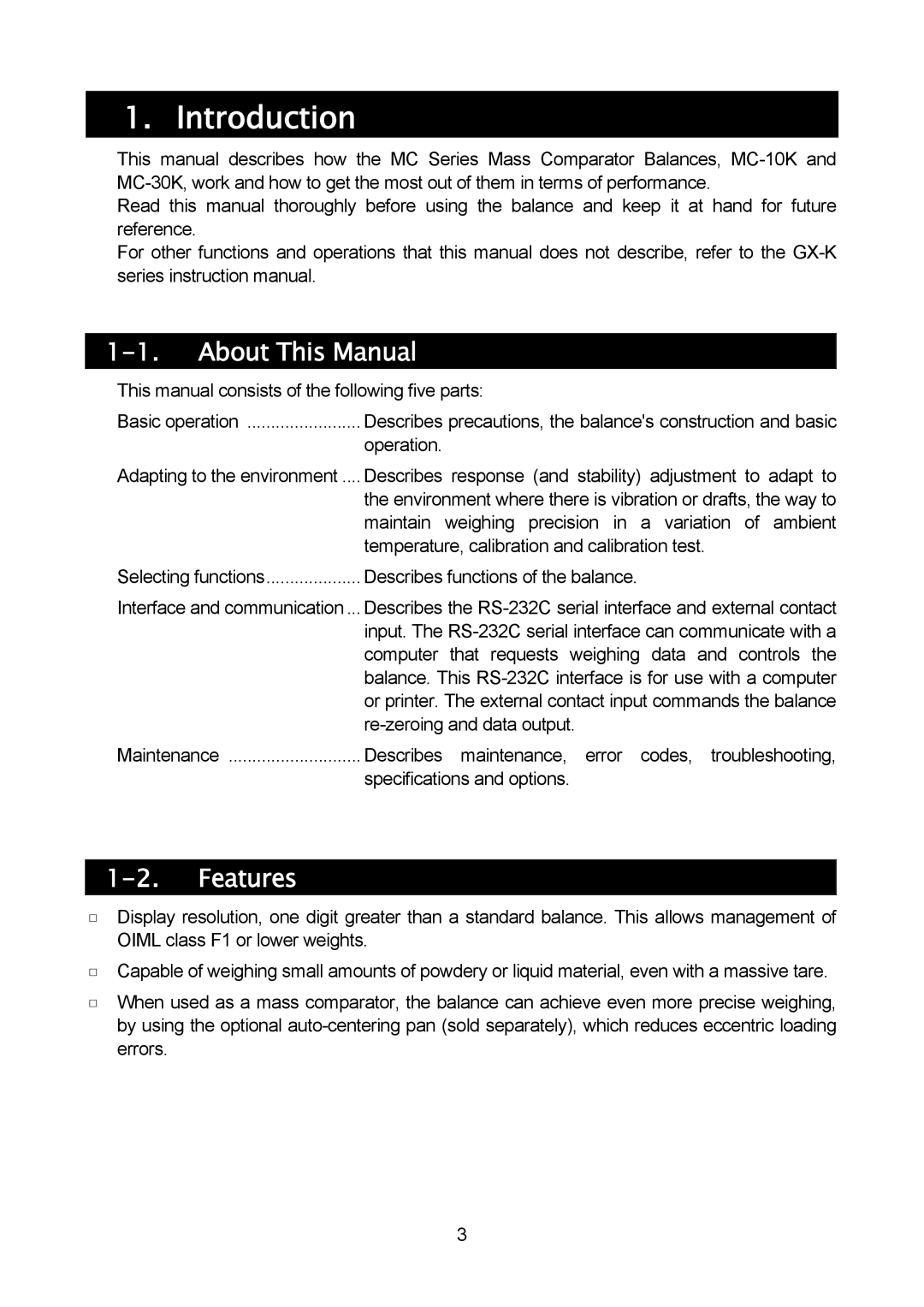 A&D MC-30K, MC-10K manual Introduction, About This Manual, Features 