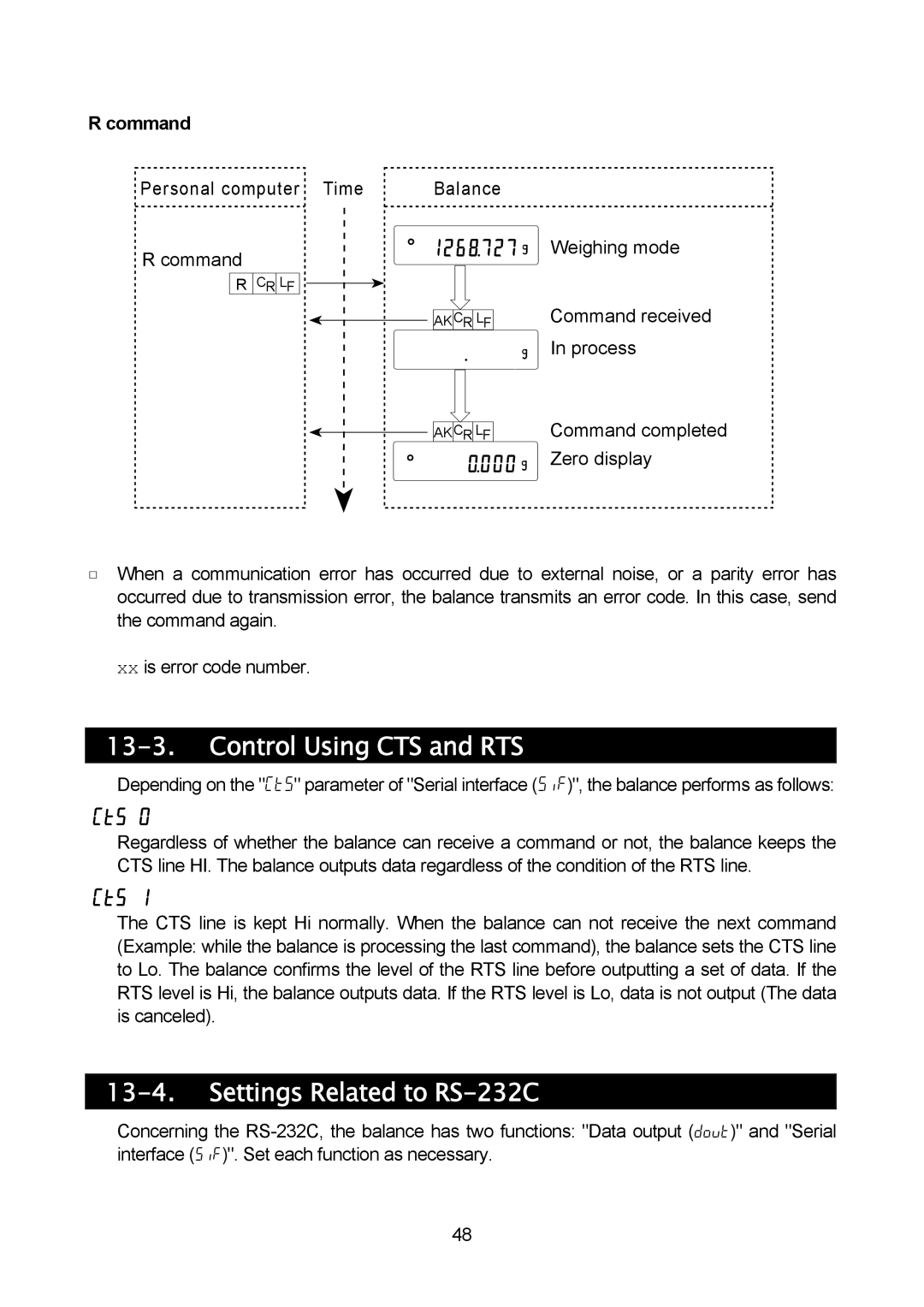 A&D MC-10K, MC-30K manual Control Using CTS and RTS, Settings Related to RS-232C, Command 