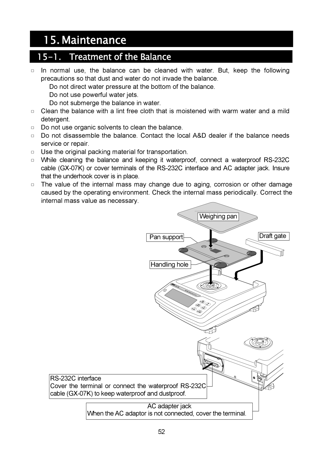 A&D MC-10K, MC-30K manual Maintenance, Treatment of the Balance 