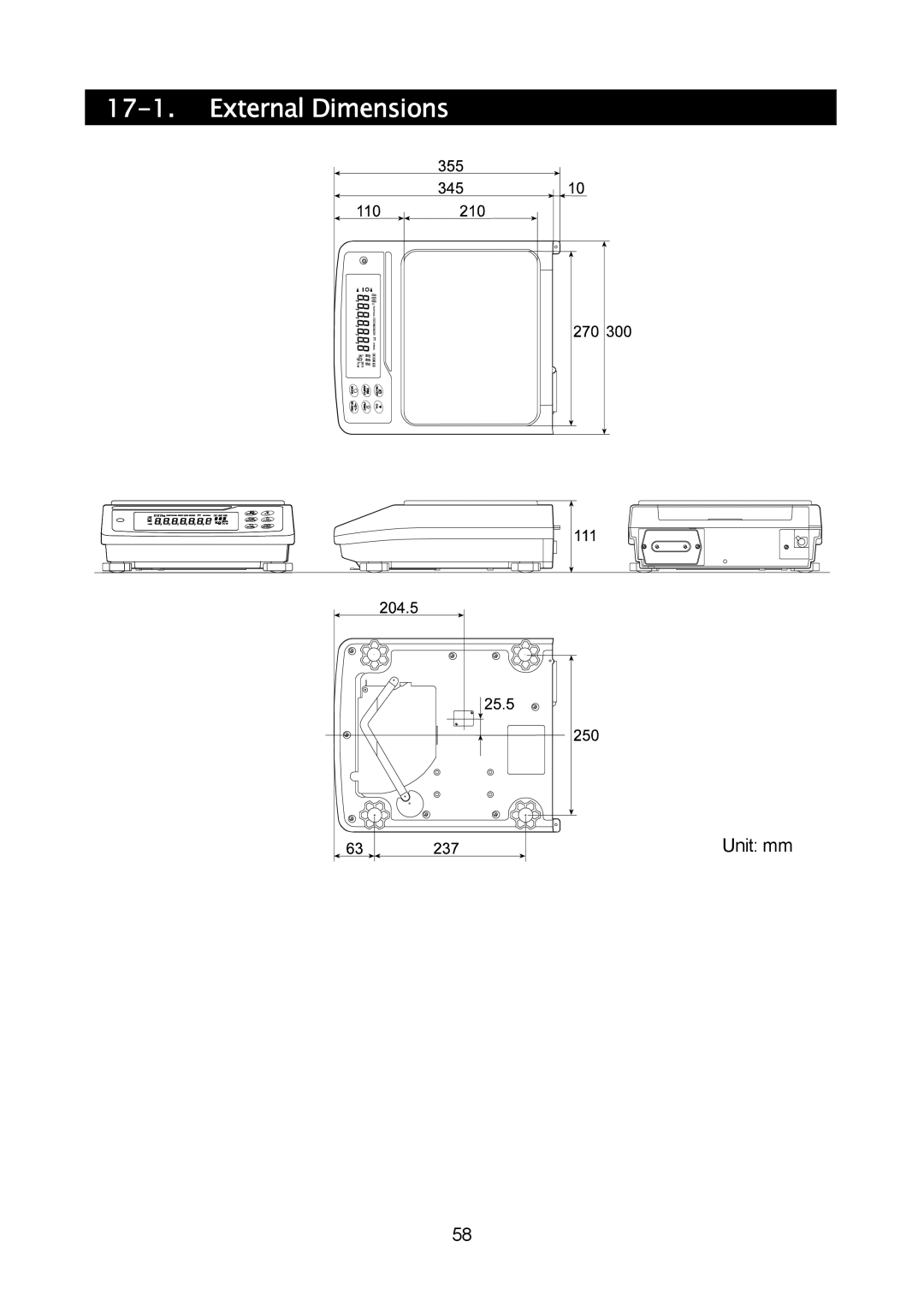 A&D MC-10K, MC-30K manual External Dimensions, Unit mm 