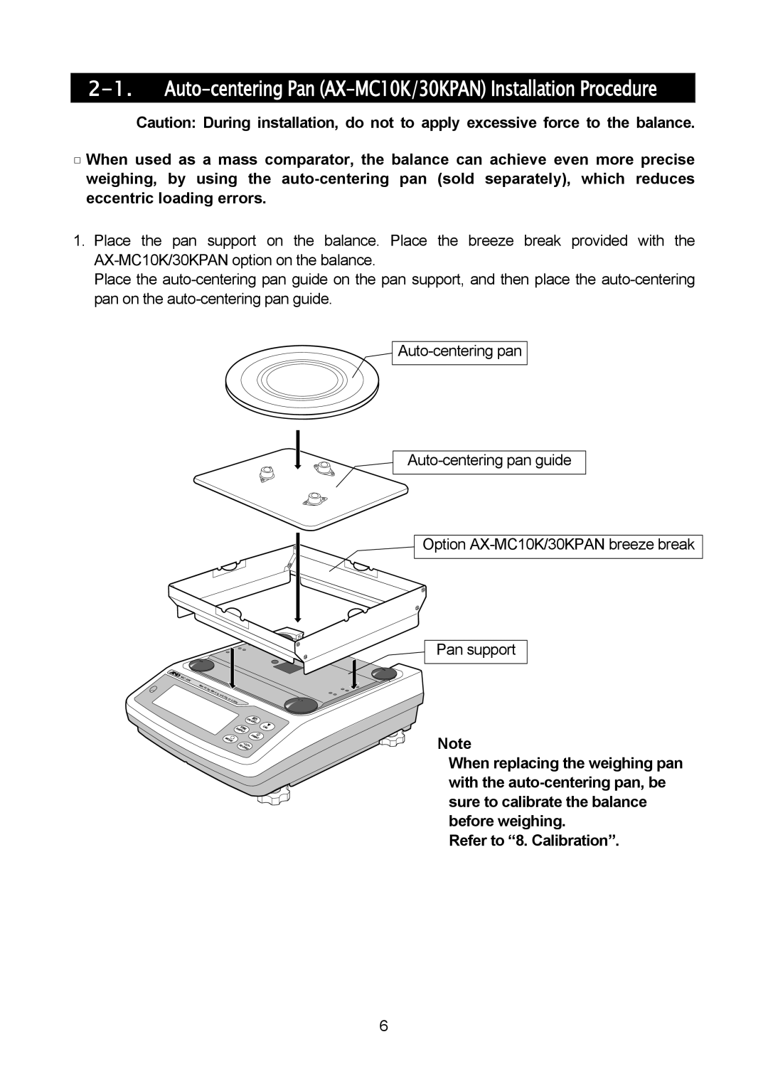 A&D MC-10K, MC-30K manual Auto-centering Pan AX-MC10K/30KPAN Installation Procedure 