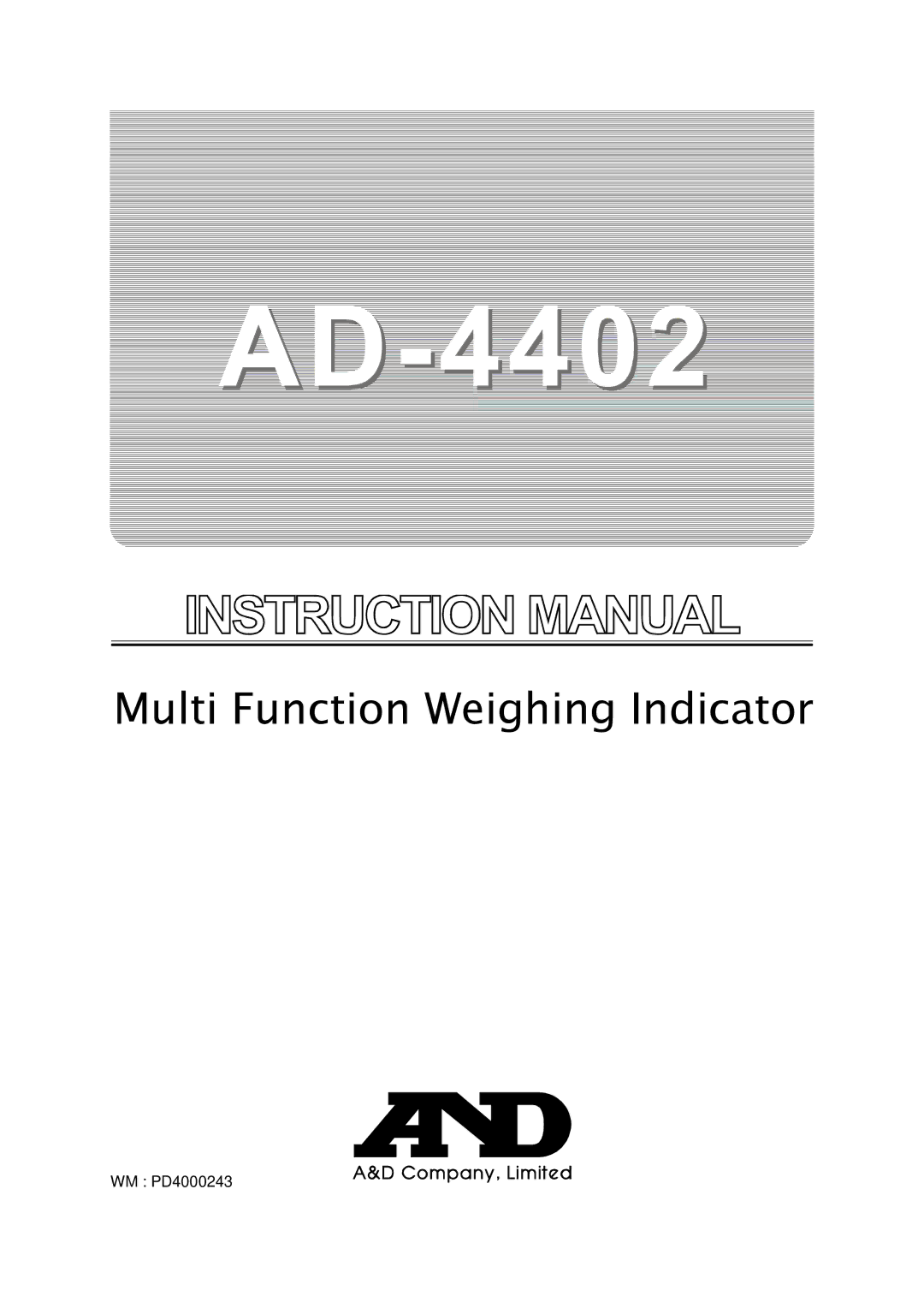 A&D PD4000243 manual Multi Function Weighing Indicator 