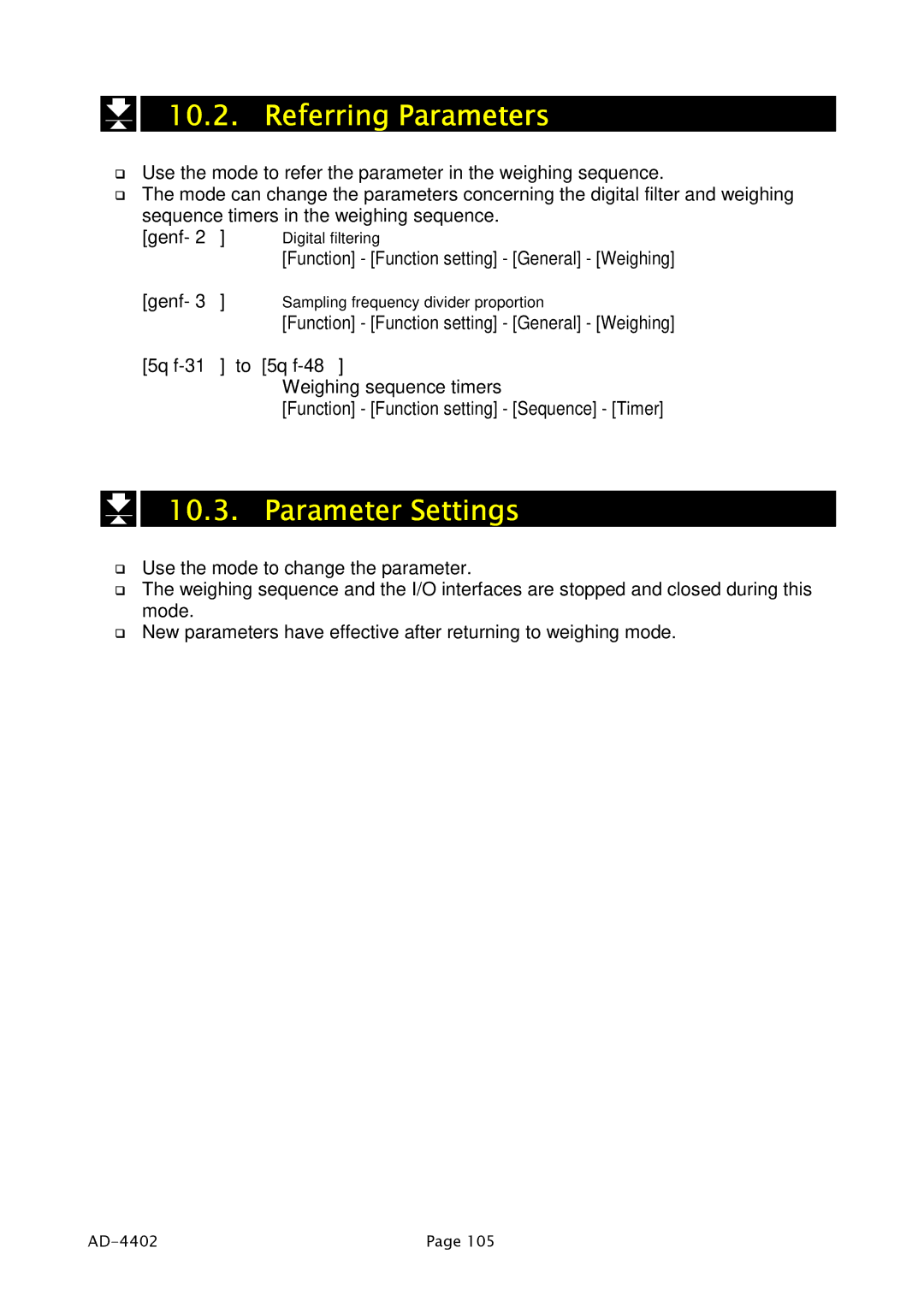 A&D PD4000243 manual Referring Parameters, Parameter Settings 