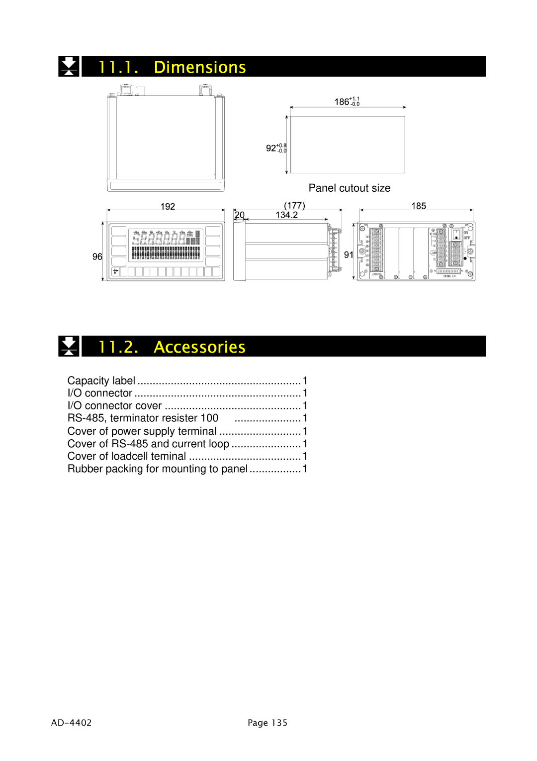 A&D PD4000243 manual Dimensions, Accessories 