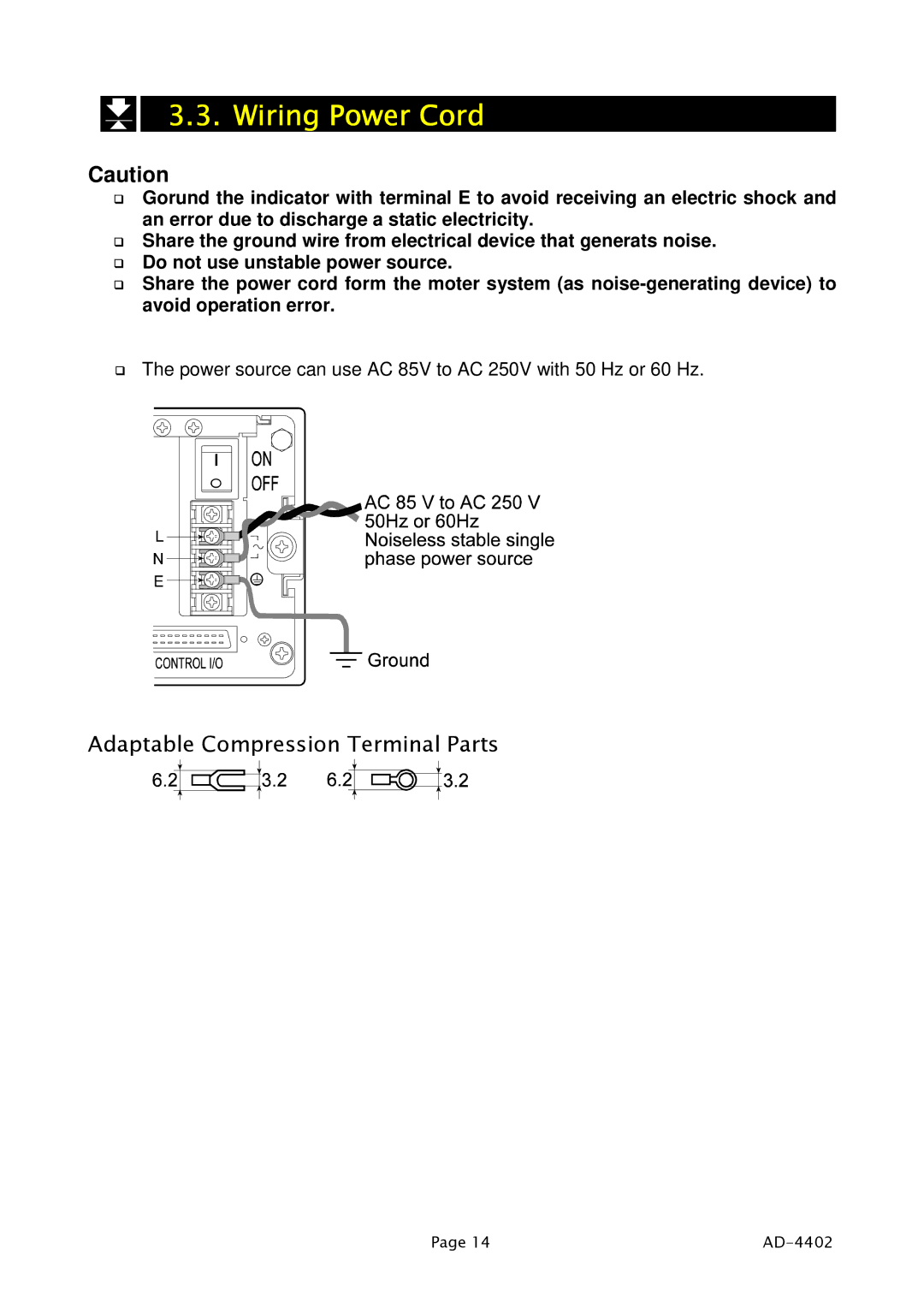 A&D PD4000243 manual Wiring Power Cord 