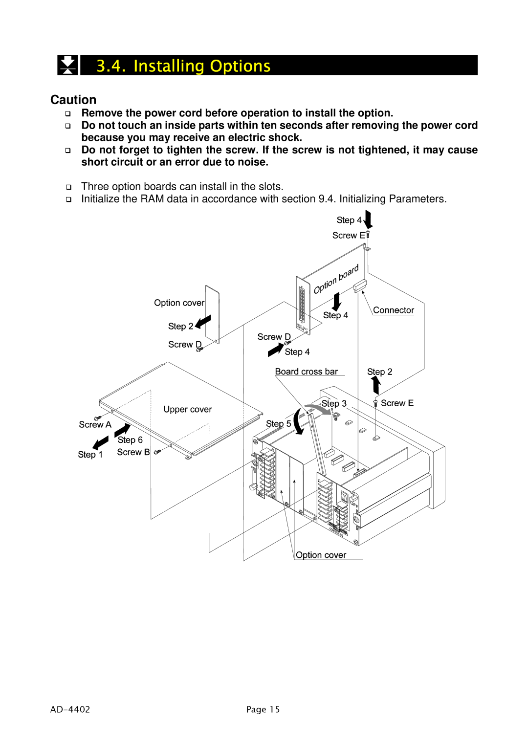 A&D PD4000243 manual Installing Options 