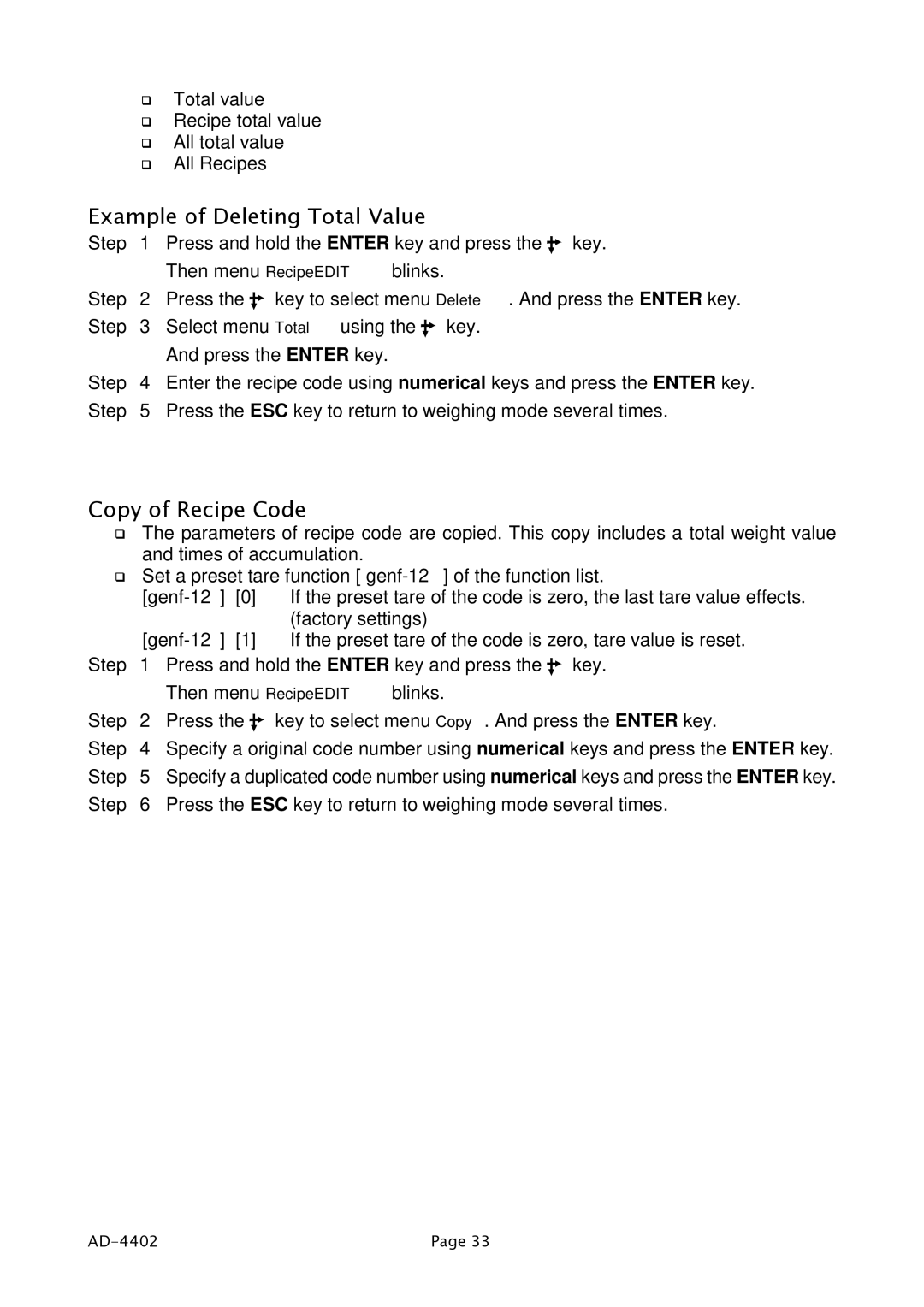 A&D PD4000243 manual Example of Deleting Total Value, Copy of Recipe Code 