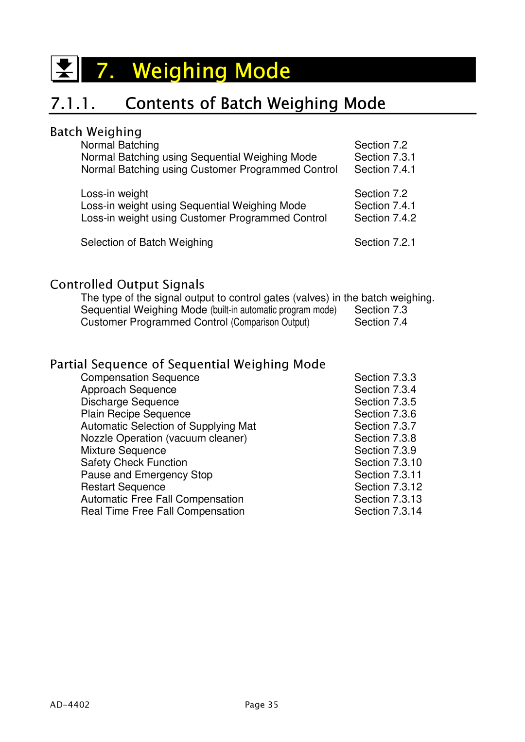 A&D PD4000243 manual Contents of Batch Weighing Mode 