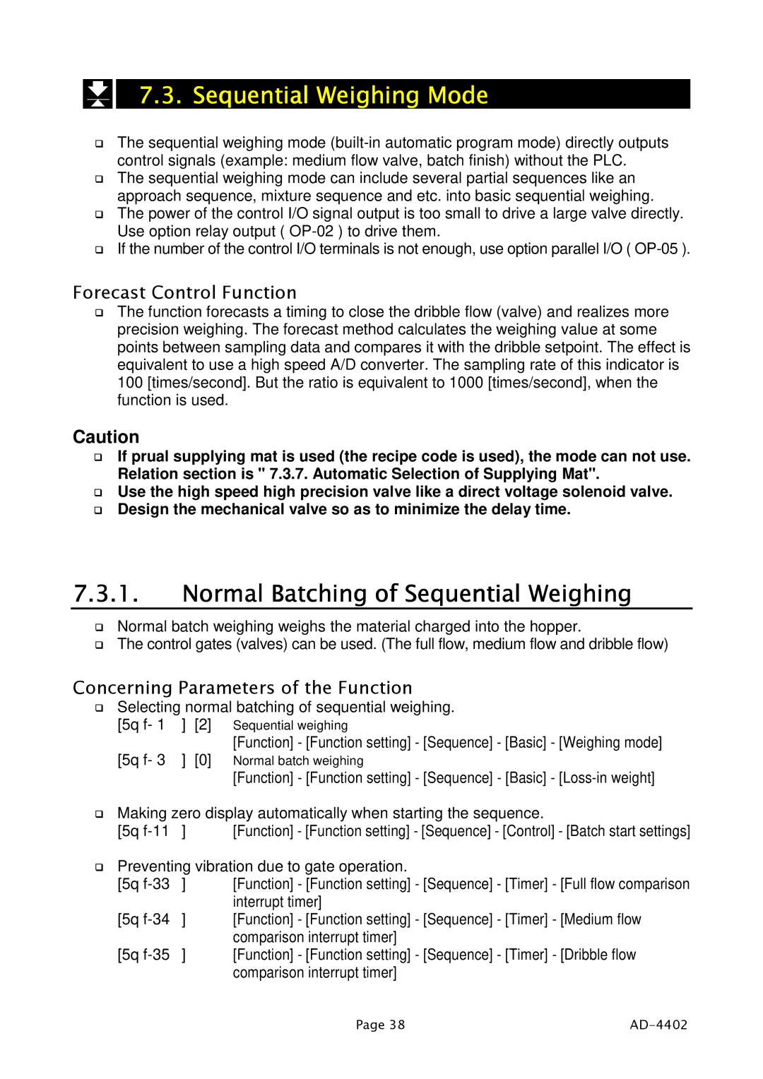A&D PD4000243 manual Sequential Weighing Mode, Normal Batching of Sequential Weighing, Forecast Control Function 