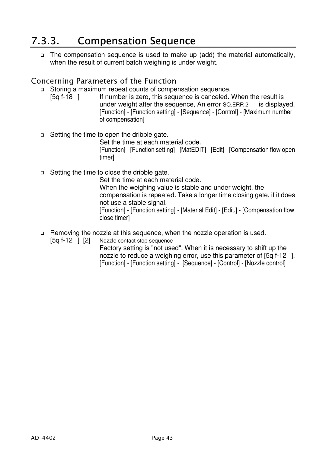 A&D PD4000243 manual Compensation Sequence 