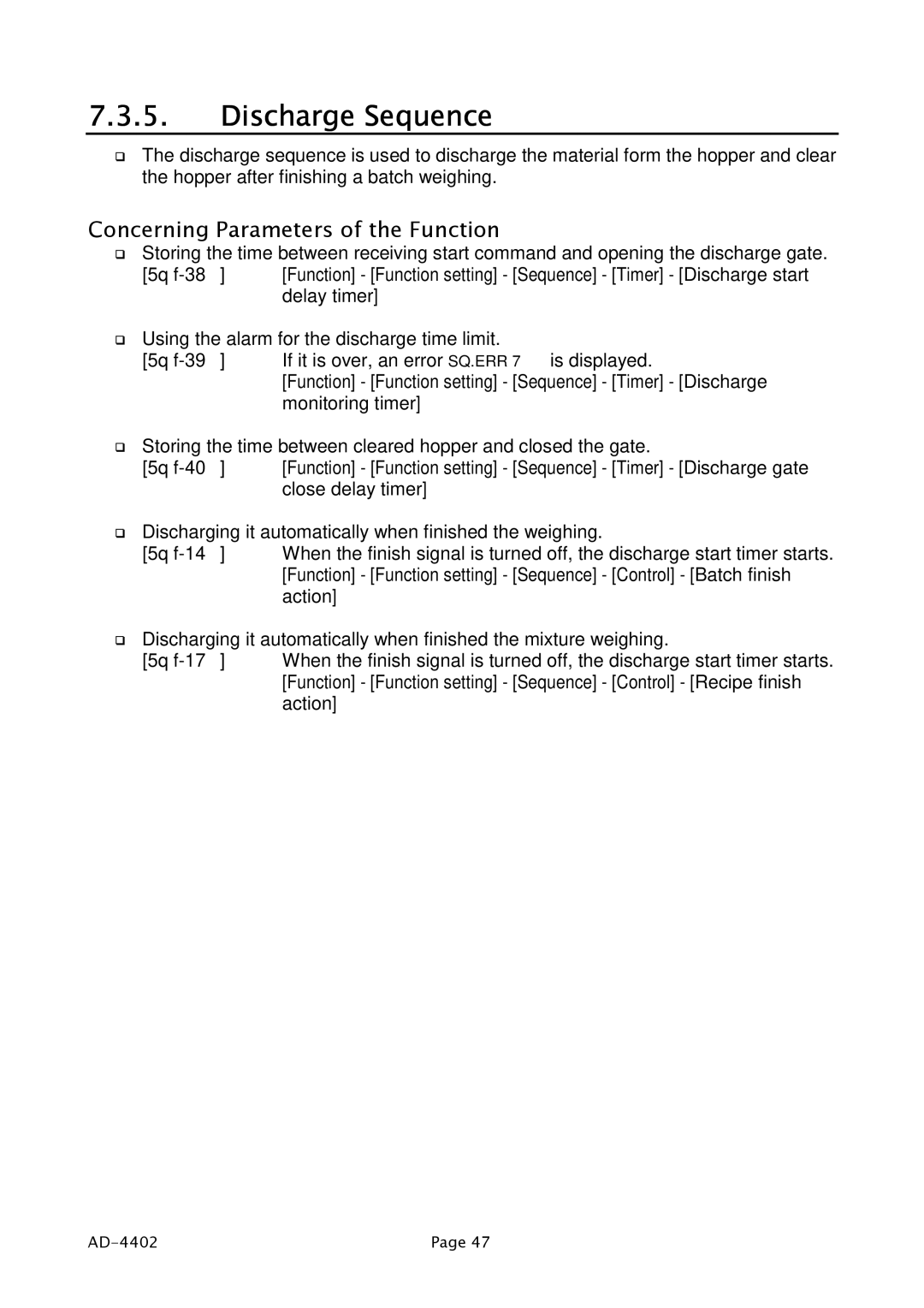 A&D PD4000243 manual Discharge Sequence 