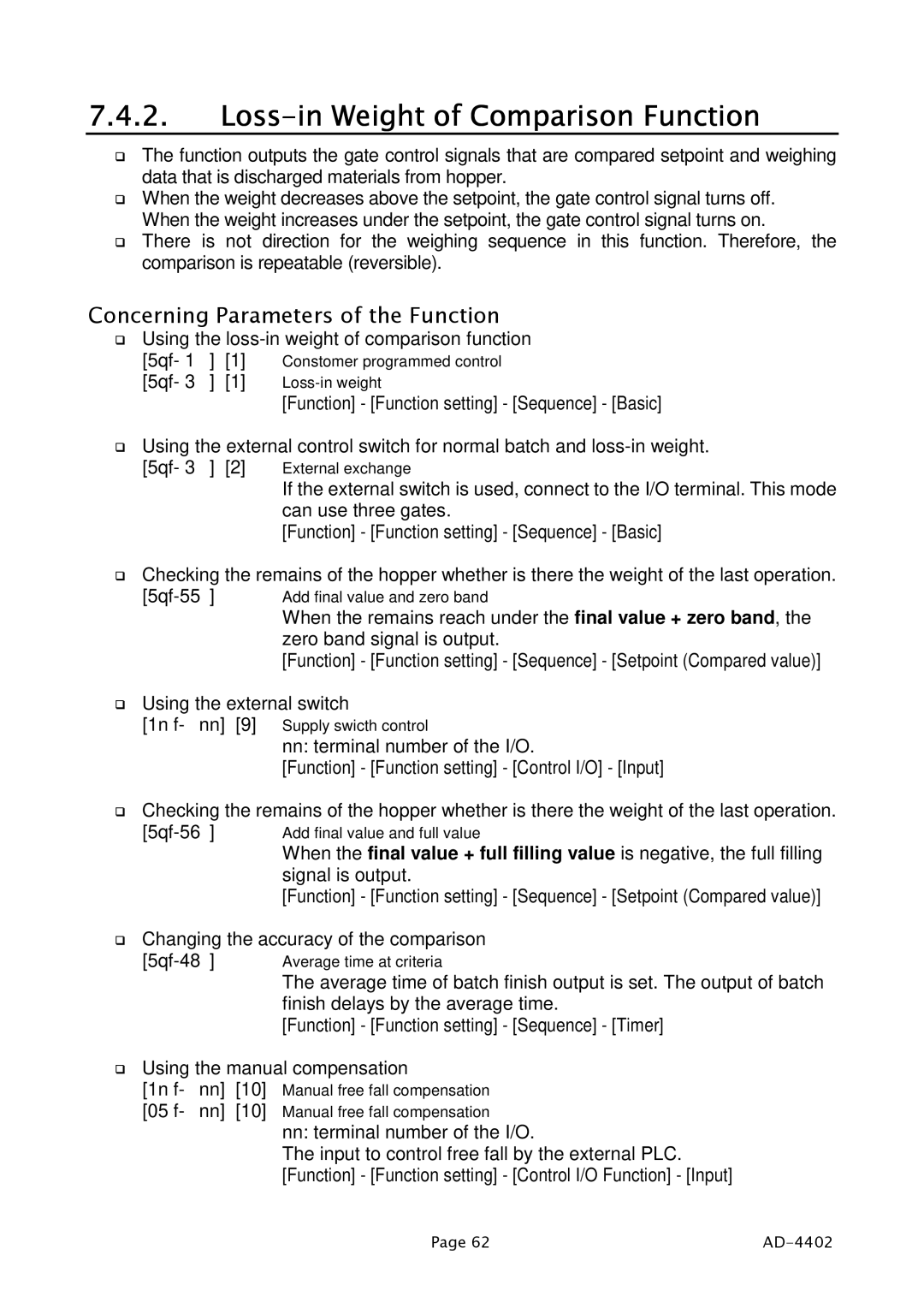 A&D PD4000243 manual Loss-in Weight of Comparison Function, Nn terminal number of the I/O 