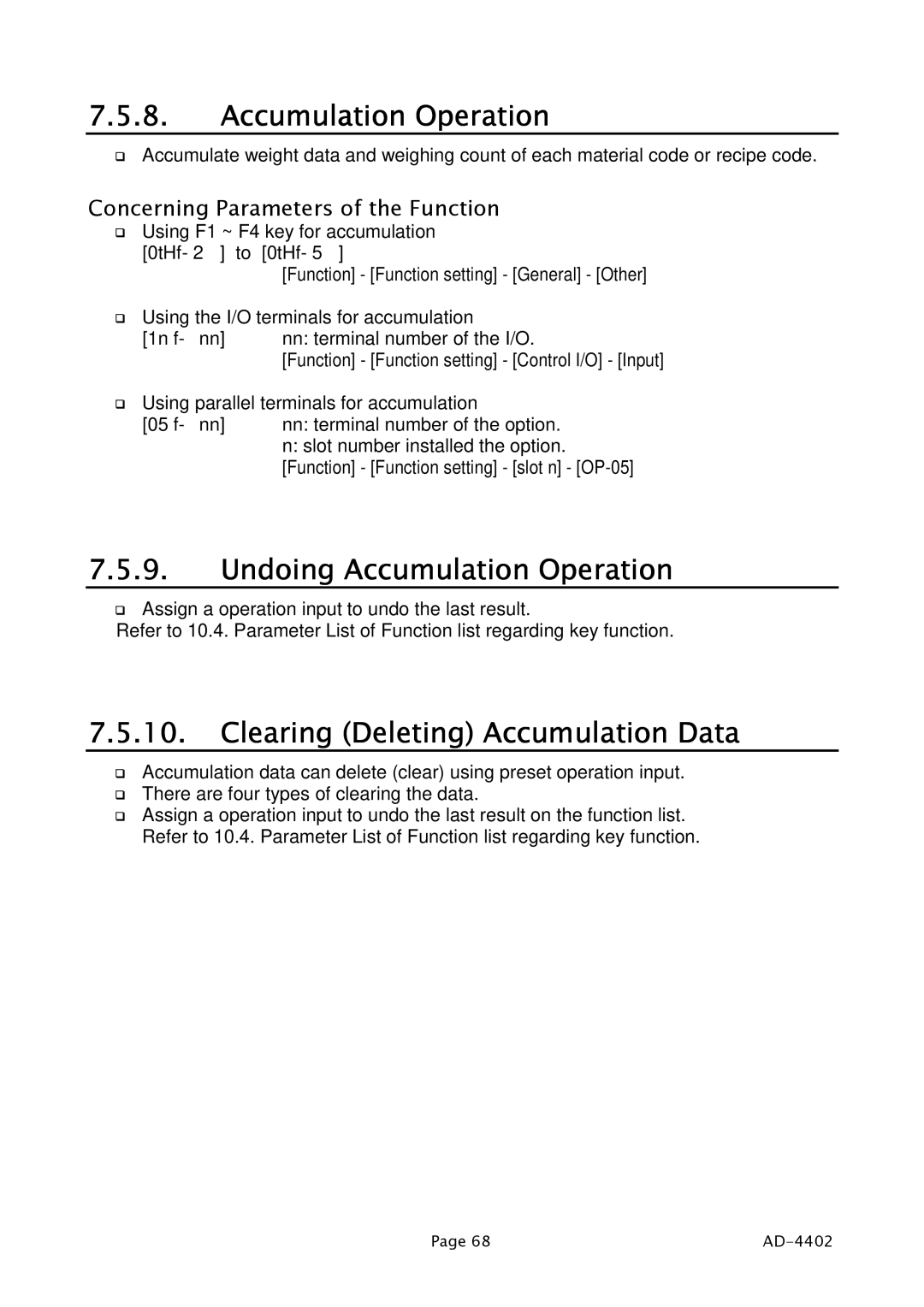 A&D PD4000243 manual Undoing Accumulation Operation, Clearing Deleting Accumulation Data 