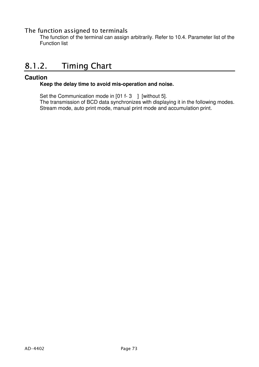 A&D PD4000243 manual Timing Chart, Function assigned to terminals 