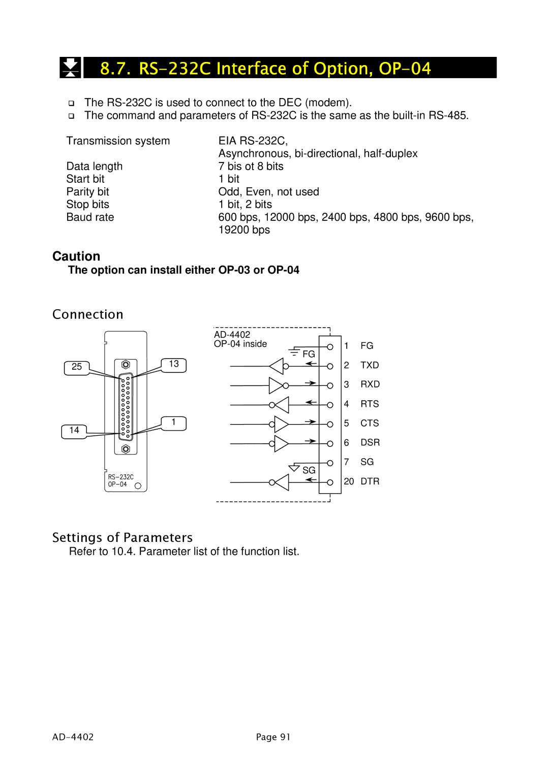 A&D PD4000243 manual RS-232C Interface of Option, OP-04, Connection 