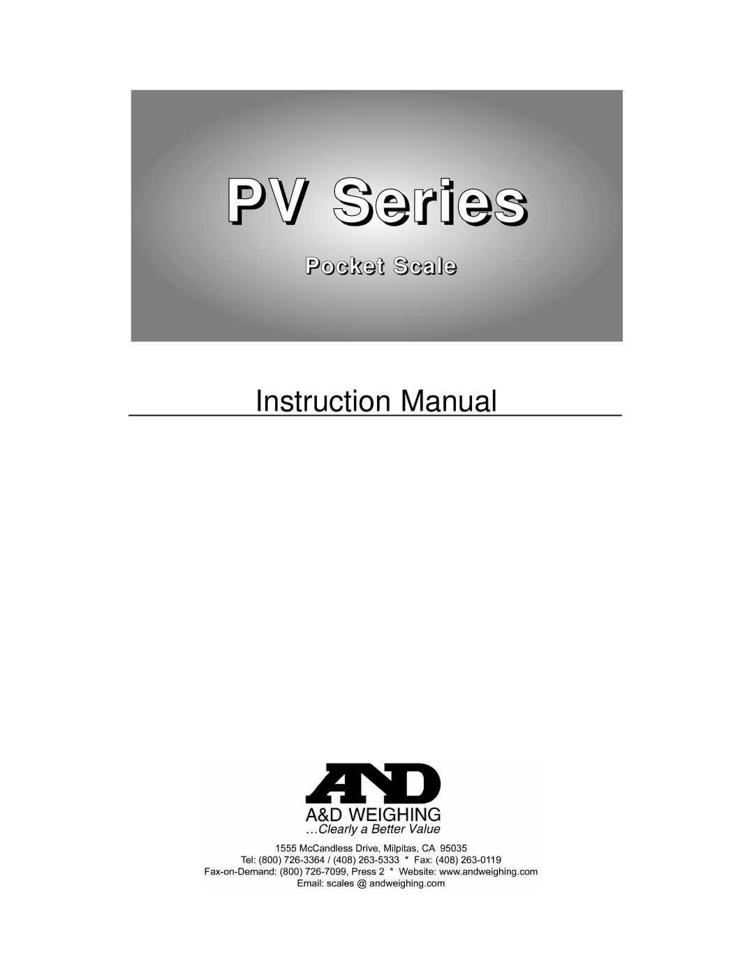 A&D PV-500, PV-200, PV-100, PV-60 instruction manual PV Series 