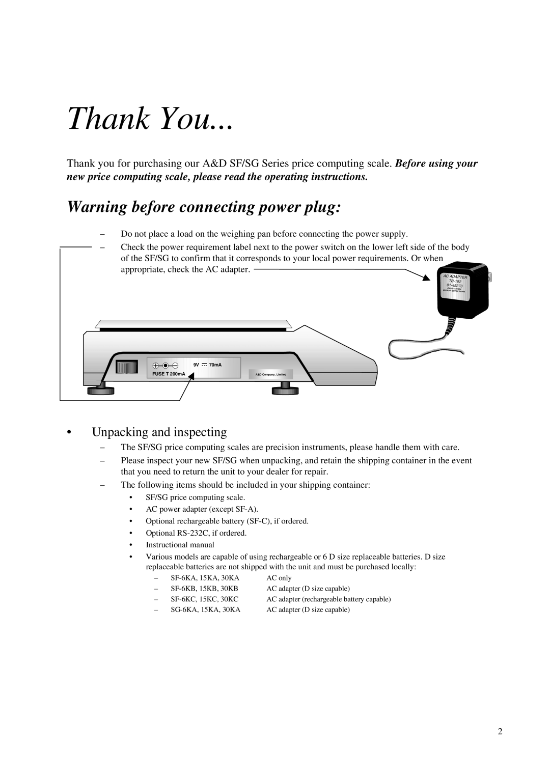 A&D SF/SG instruction manual Thank You 