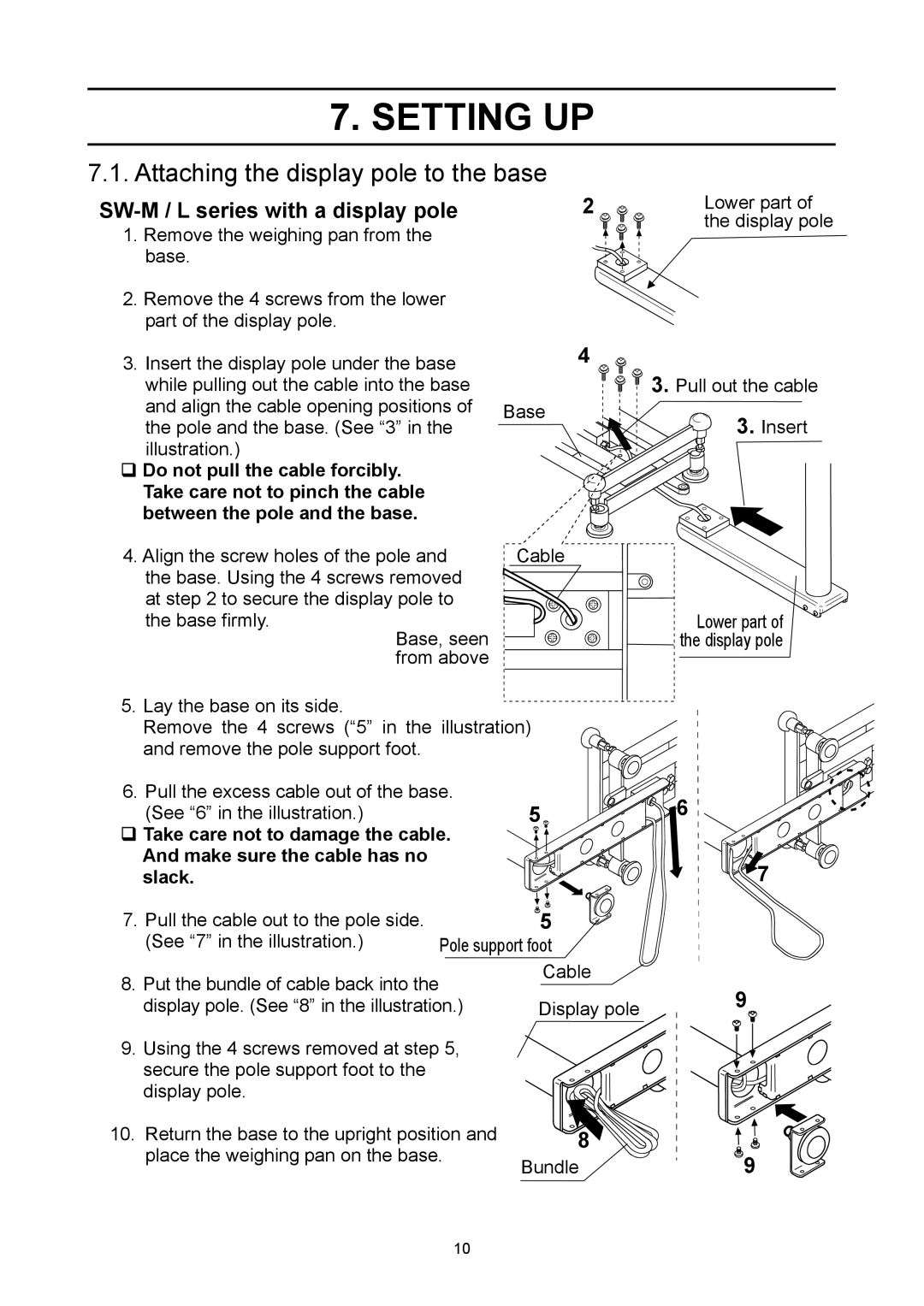 A&D SW-150KM, SW-6KS, SW-30KM manual Setting UP, Attaching the display pole to the base, SW-M / L series with a display pole 