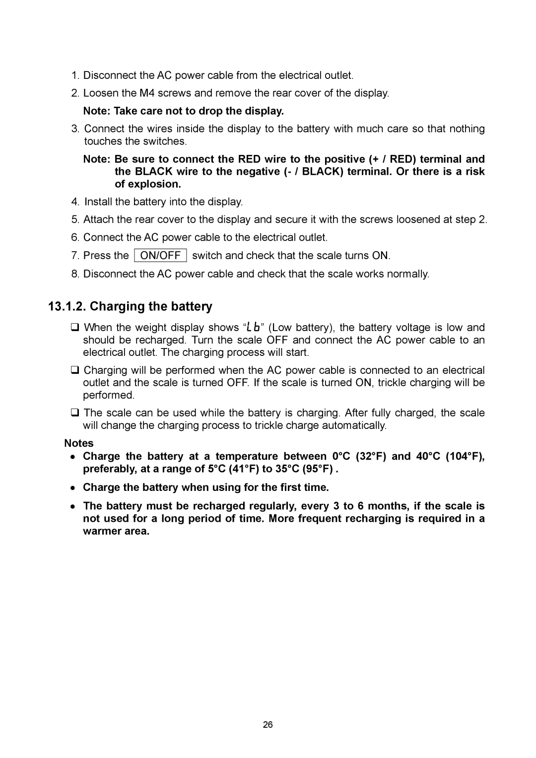 A&D SW-150KM, SW-6KS, SW-30KM, SW-60KL, SW-60KM, SW-15KM, SW-15KS, SW-150KL manual Charging the battery, On/Off 