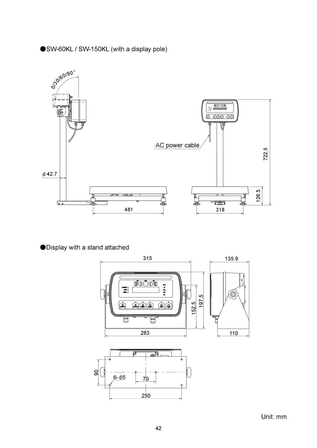 A&D SW-150KM, SW-6KS, SW-30KM, SW-60KM, SW-15KM, SW-15KS manual SW-60KL / SW-150KL with a display pole 