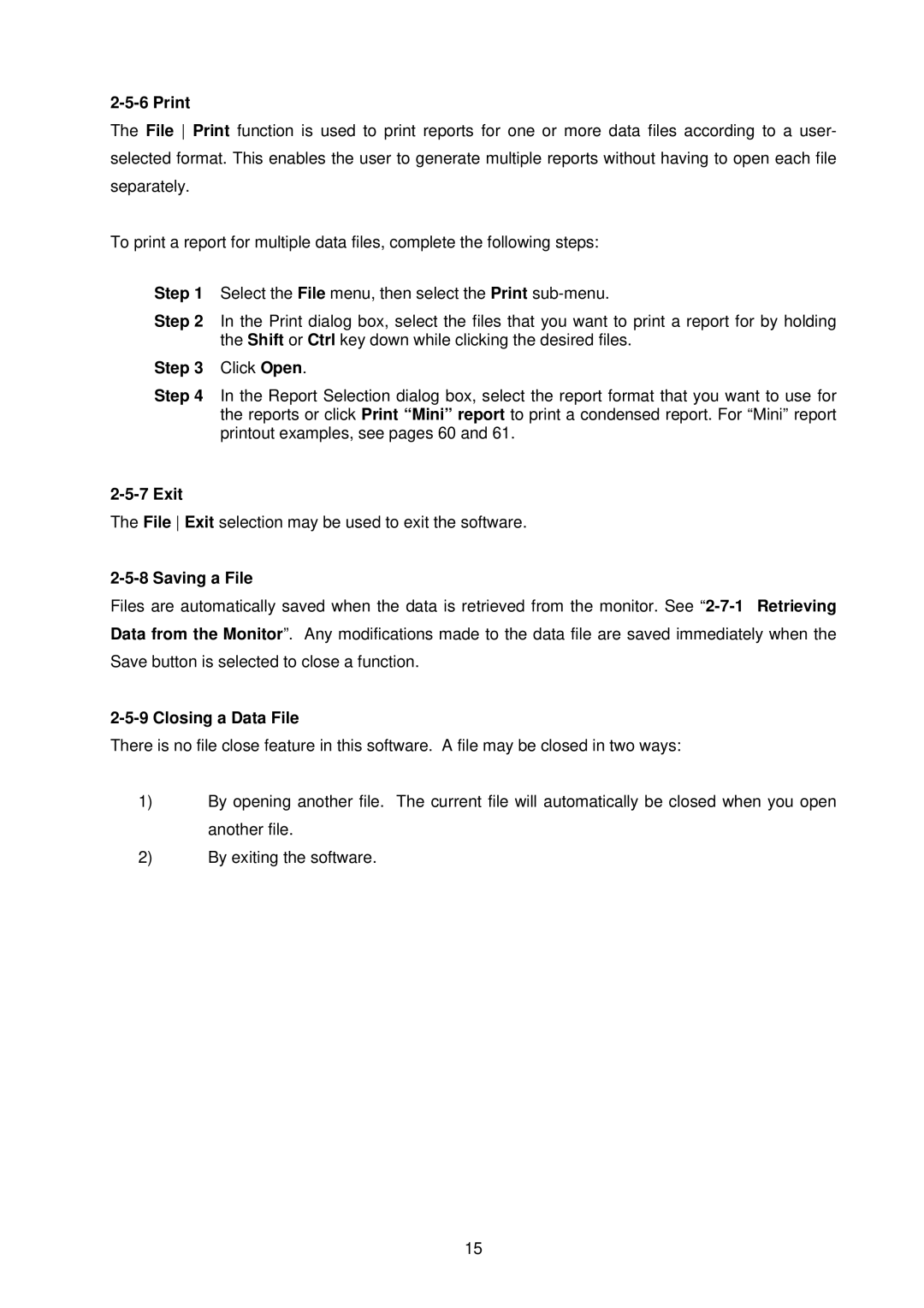 A&D TM-2430-13 instruction manual Print, Click Open, Exit, Saving a File, Closing a Data File 