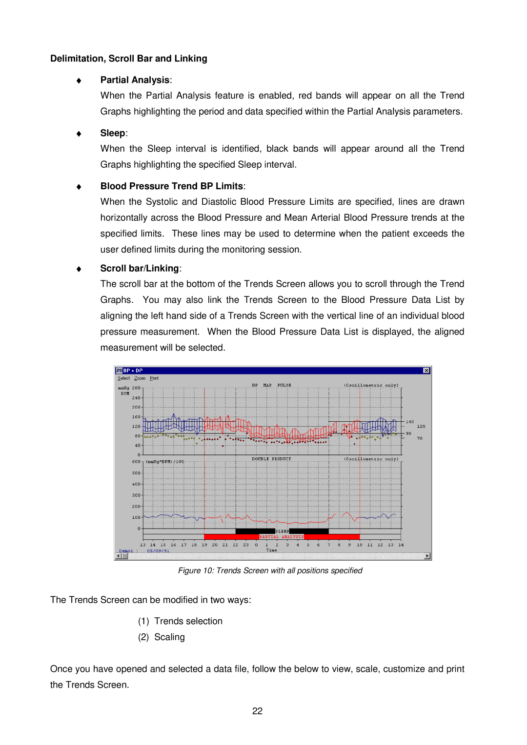 A&D TM-2430-13 Delimitation, Scroll Bar and Linking Partial Analysis, Sleep, Blood Pressure Trend BP Limits 