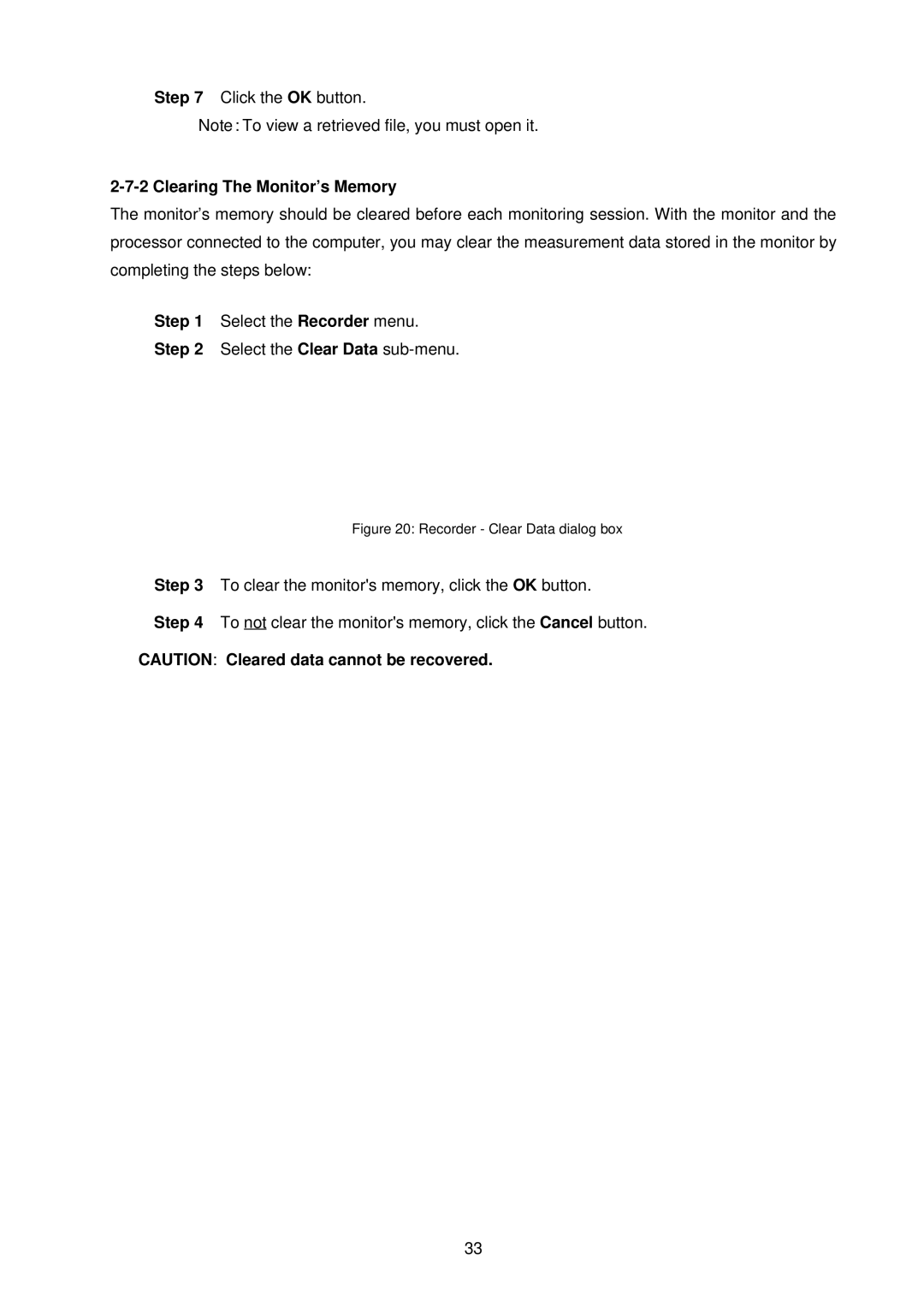 A&D TM-2430-13 instruction manual Clearing The Monitor’s Memory, Select the Recorder menu 