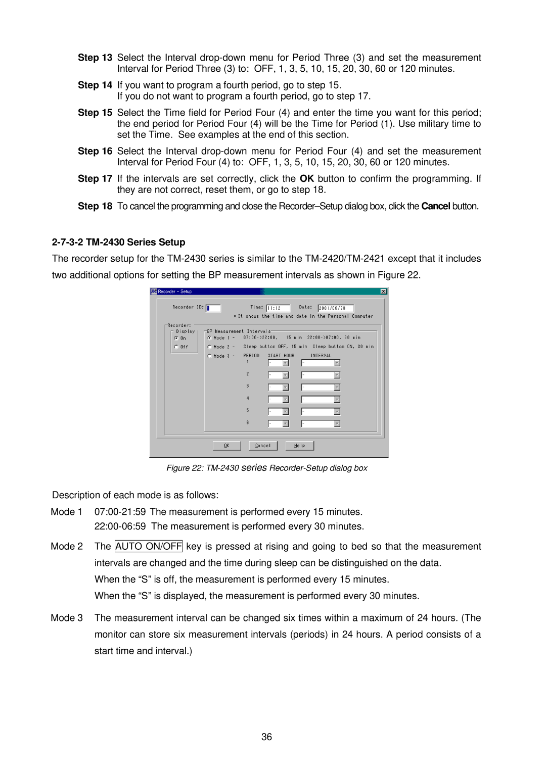 A&D TM-2430-13 instruction manual 3-2 TM-2430 Series Setup, Description of each mode is as follows 