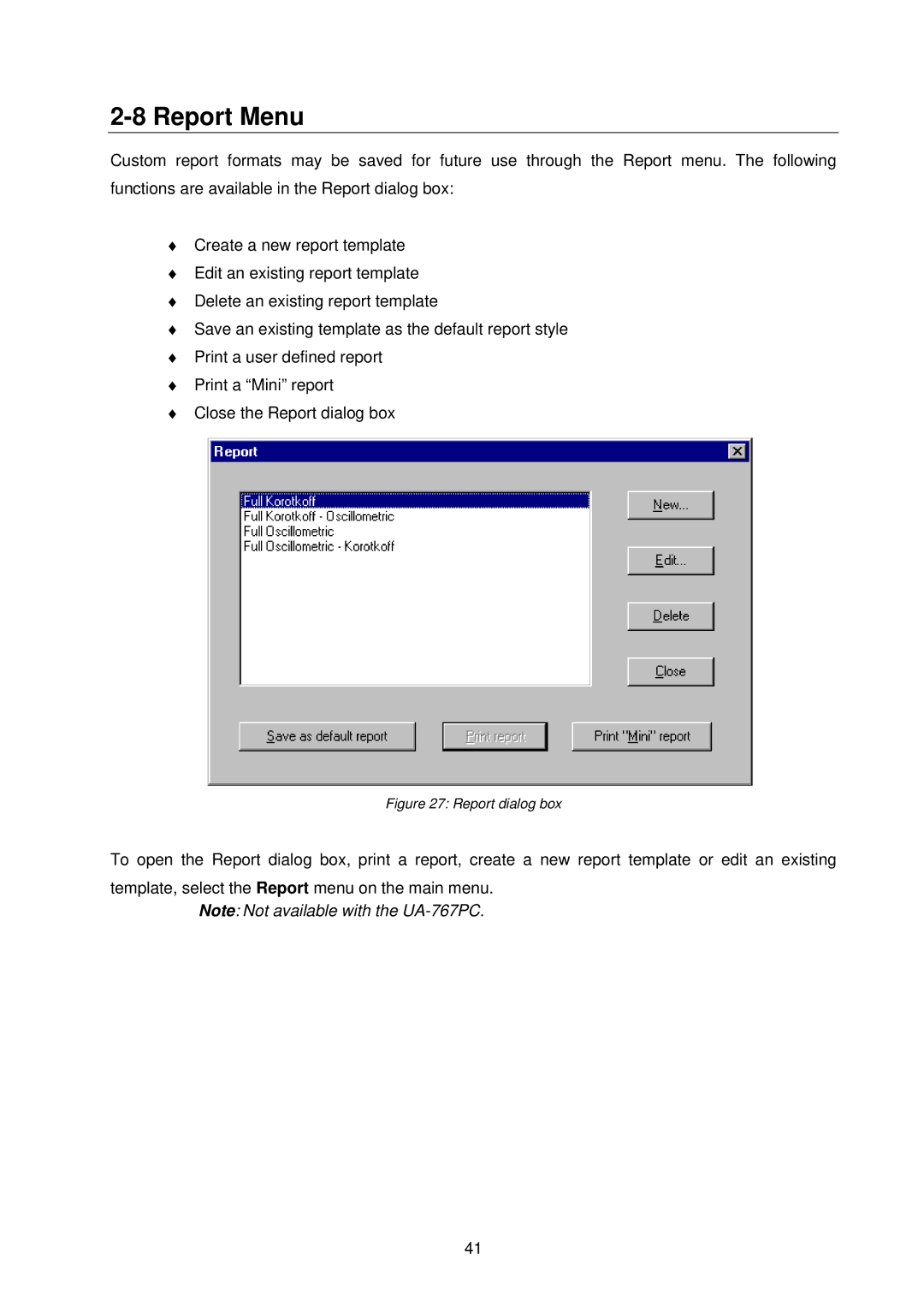 A&D TM-2430-13 instruction manual Report Menu, Report dialog box 