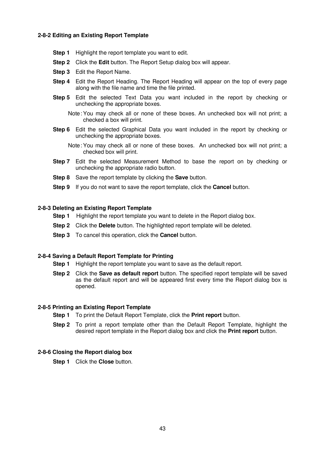 A&D TM-2430-13 instruction manual Editing an Existing Report Template, Deleting an Existing Report Template 