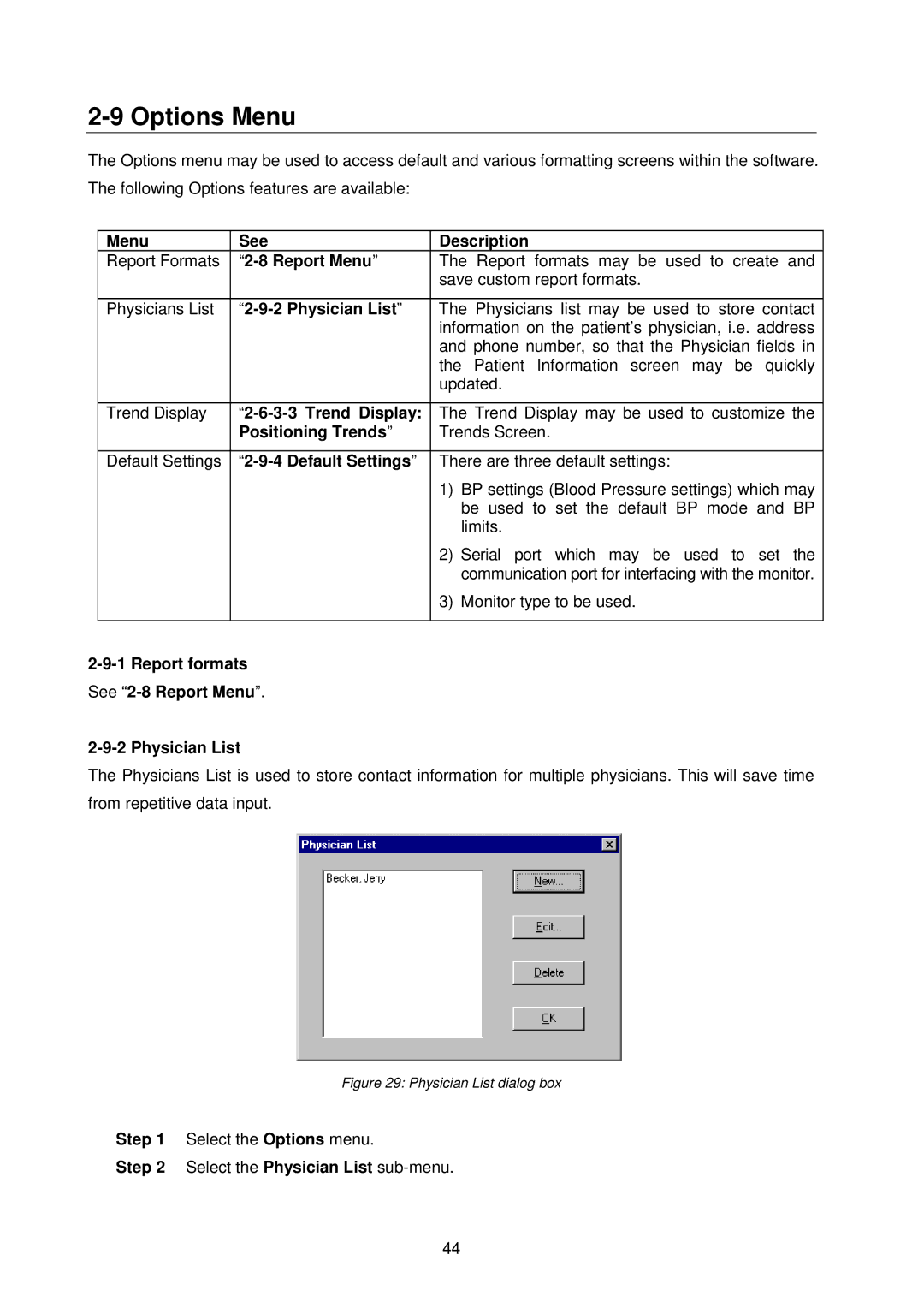 A&D TM-2430-13 instruction manual Options Menu 