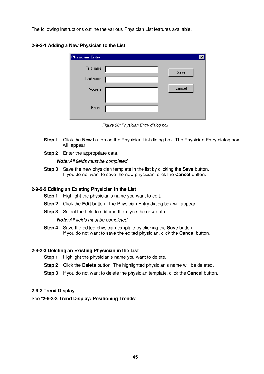 A&D TM-2430-13 instruction manual Adding a New Physician to the List, Editing an Existing Physician in the List 