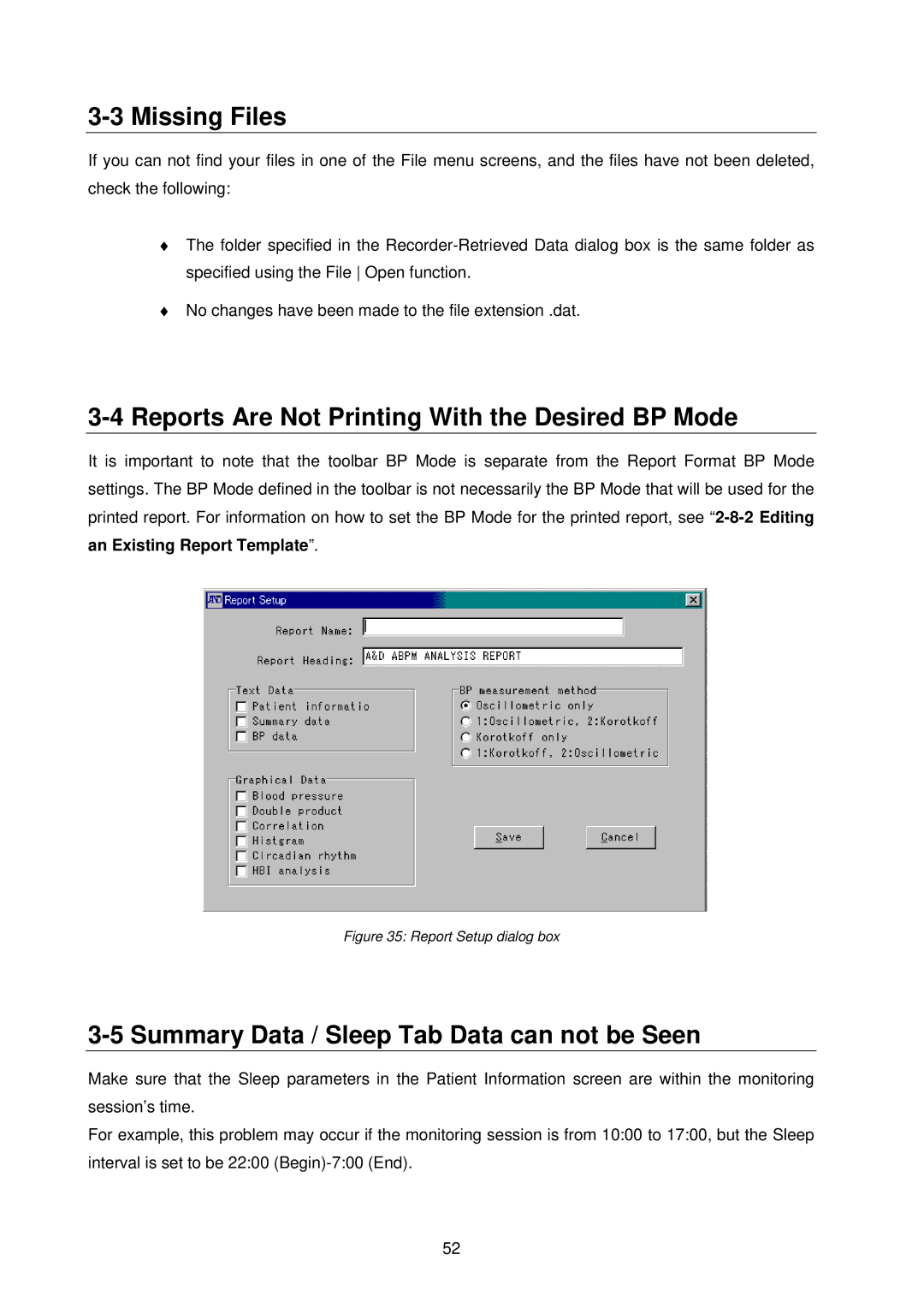 A&D TM-2430-13 instruction manual Missing Files, Reports Are Not Printing With the Desired BP Mode 