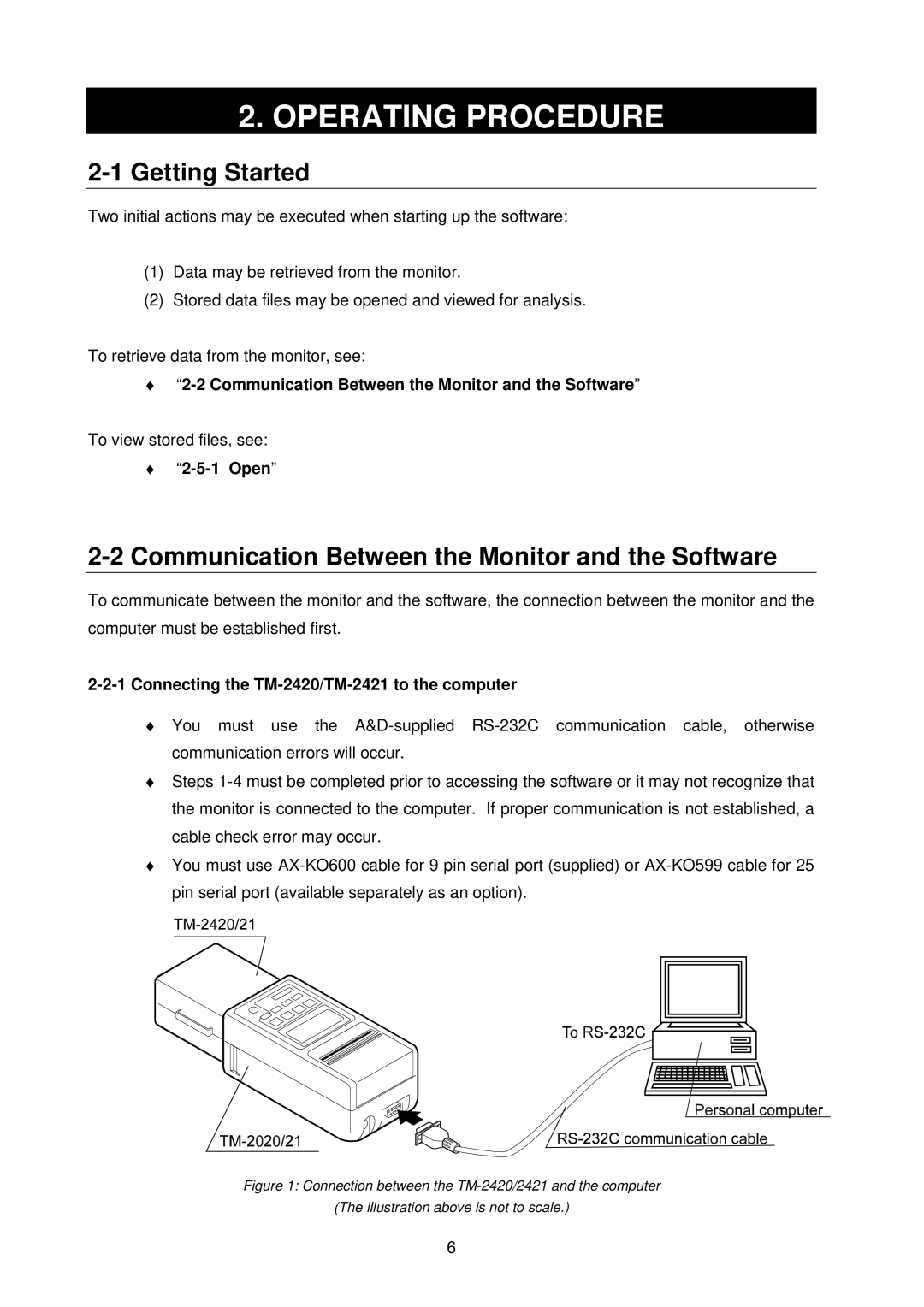 A&D TM-2430-13 instruction manual Getting Started, Communication Between the Monitor and the Software, Open 