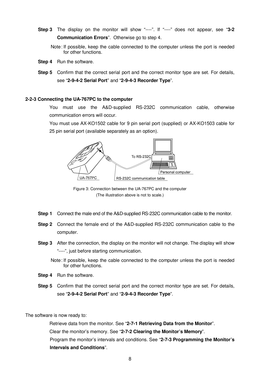 A&D TM-2430-13 instruction manual Connecting the UA-767PC to the computer 