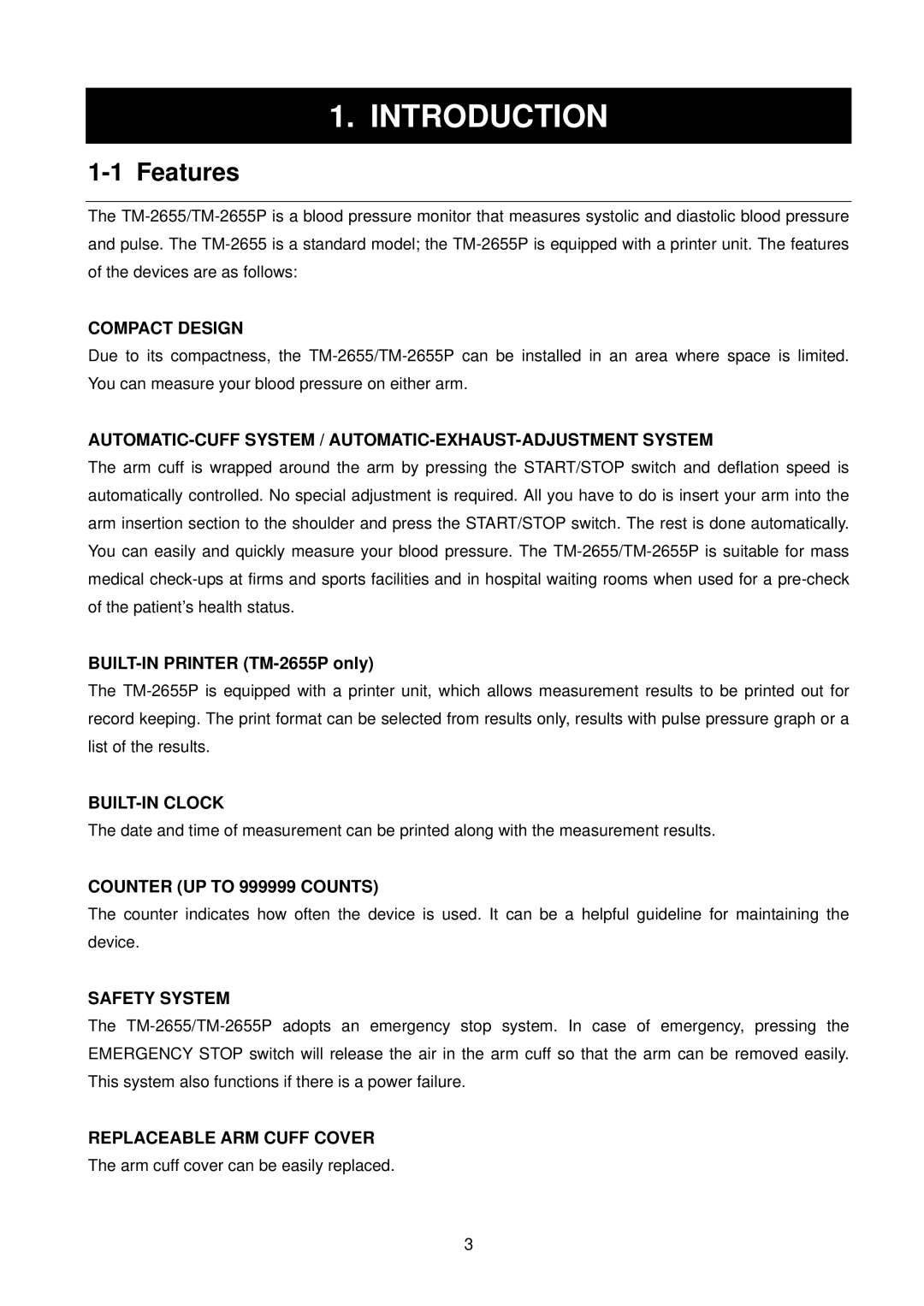 A&D TM-2655P manual Introduction, Features 