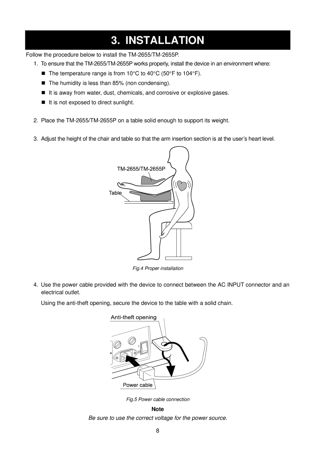 A&D TM-2655P manual Installation, Proper installation 