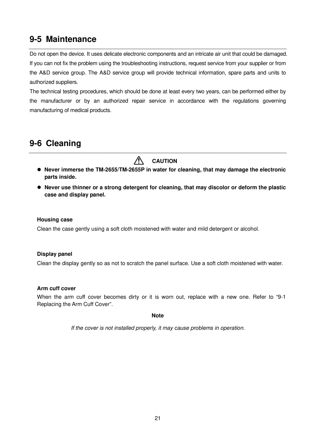 A&D TM-2655P manual Maintenance, Cleaning 