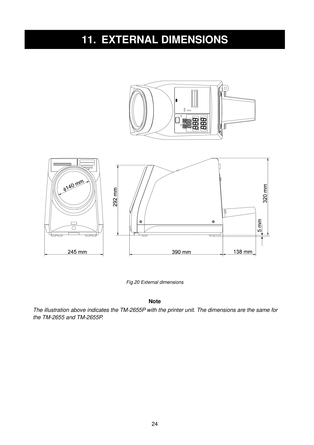 A&D TM-2655P manual External Dimensions, External dimensions 