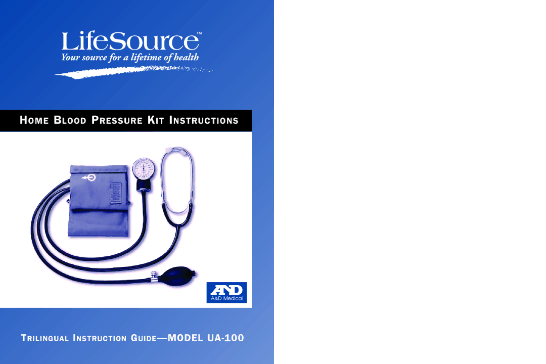 A&D UA-100 manual Home Blood Pressure KIT Instructions 