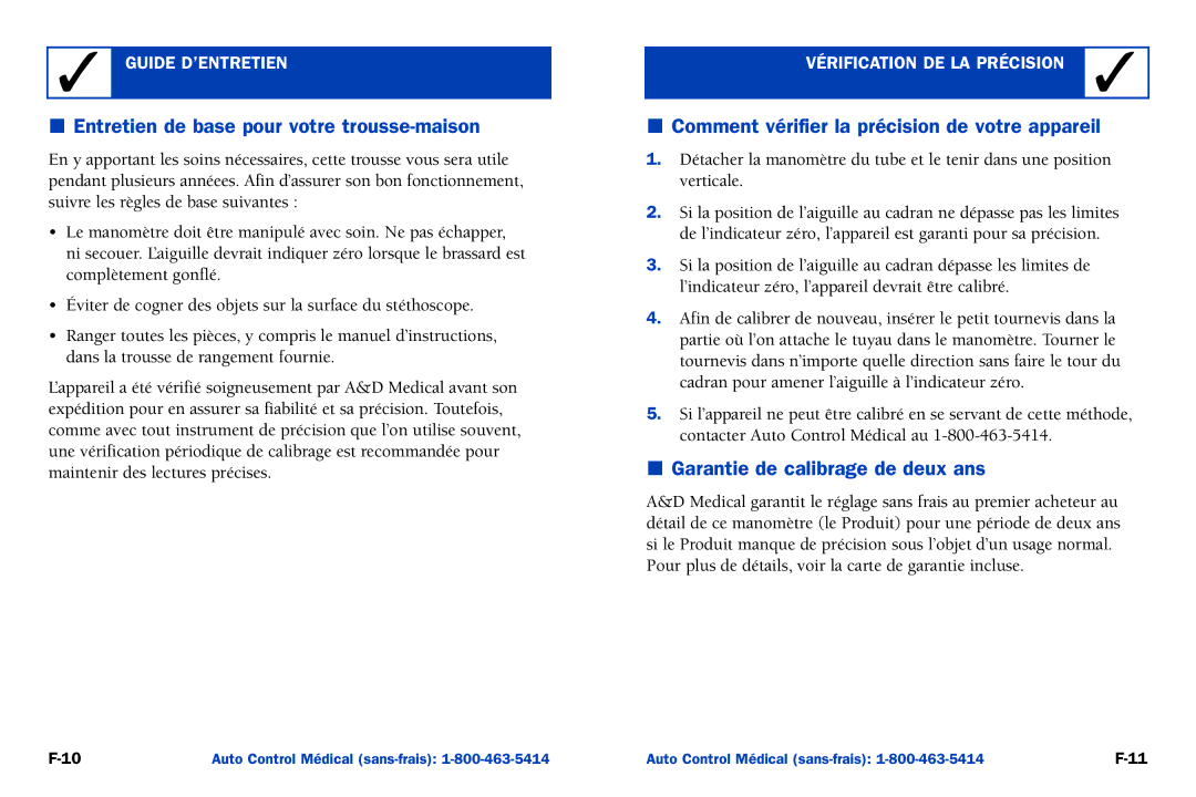 A&D UA-100 Entretien de base pour votre trousse-maison, Comment vérifier la précision de votre appareil, Guide D’ENTRETIEN 